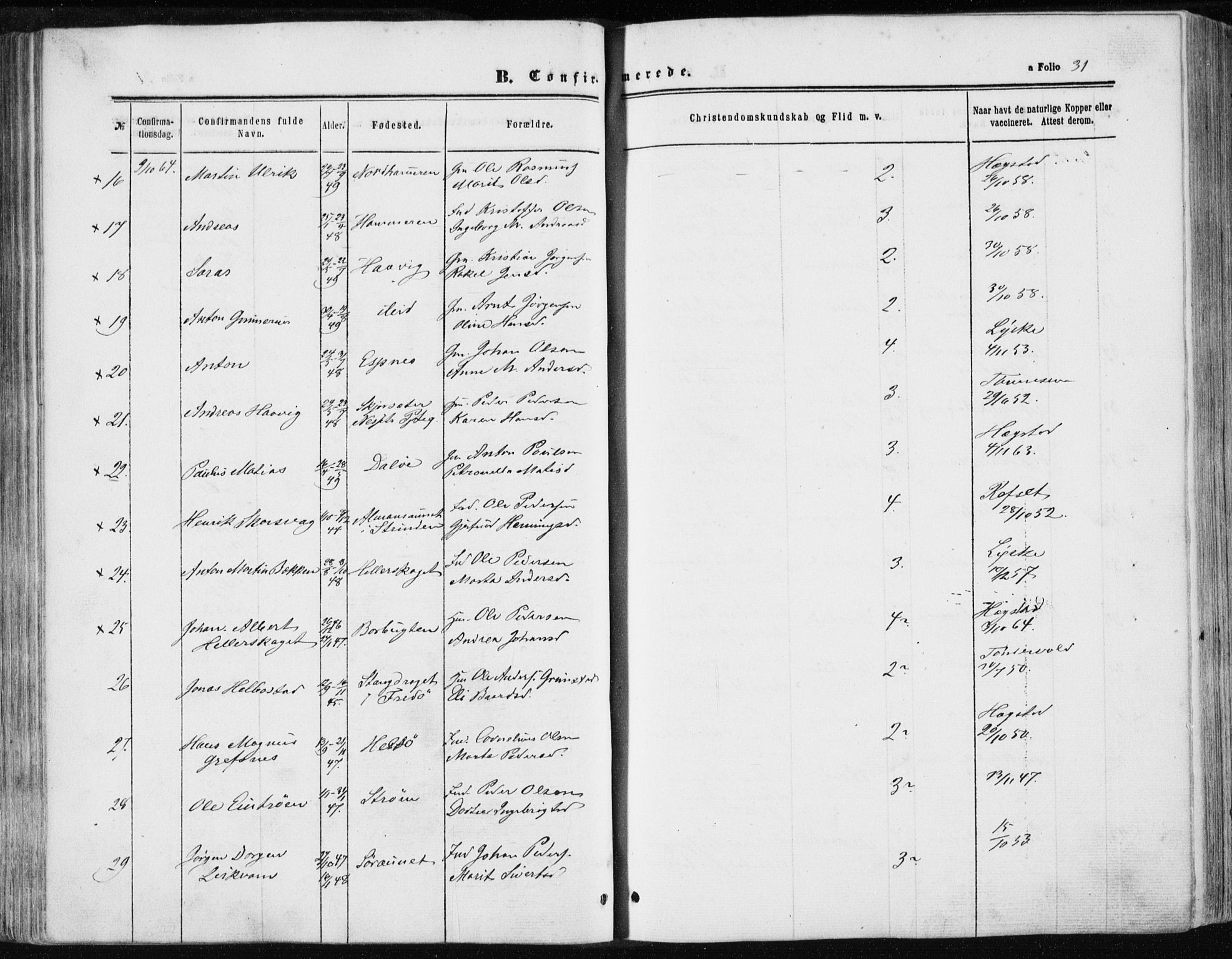 Ministerialprotokoller, klokkerbøker og fødselsregistre - Sør-Trøndelag, AV/SAT-A-1456/634/L0531: Parish register (official) no. 634A07, 1861-1870, p. 31