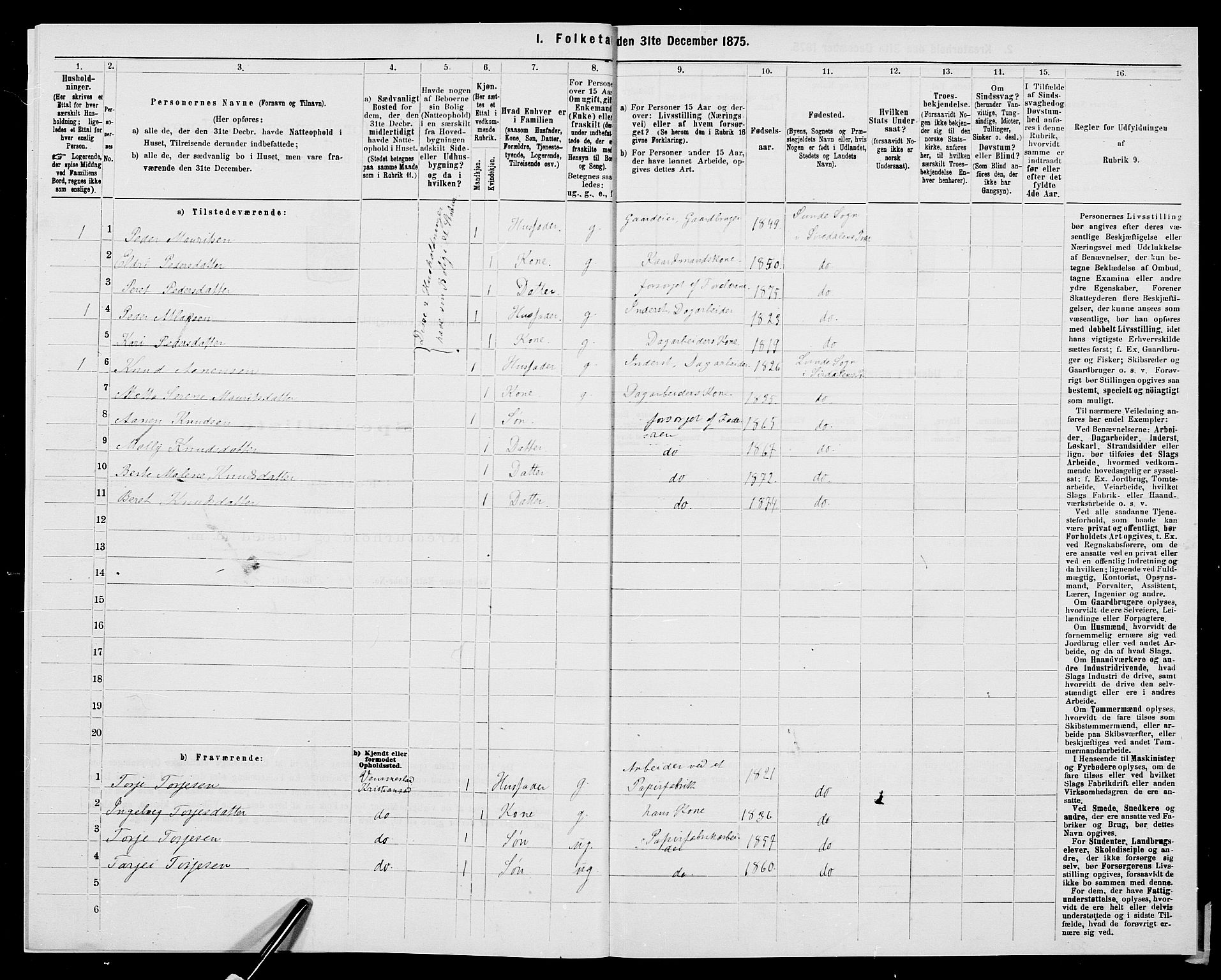 SAK, 1875 census for 1046P Sirdal, 1875, p. 584