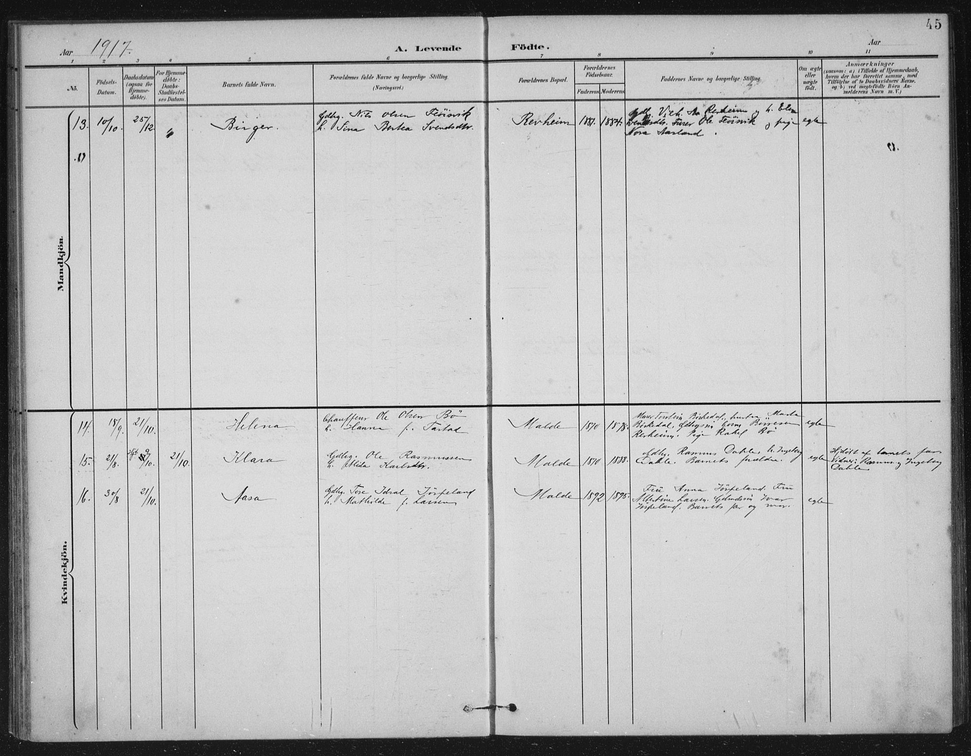 Håland sokneprestkontor, AV/SAST-A-101802/002/B/L0001: Parish register (official) no. A 13, 1901-1923, p. 45