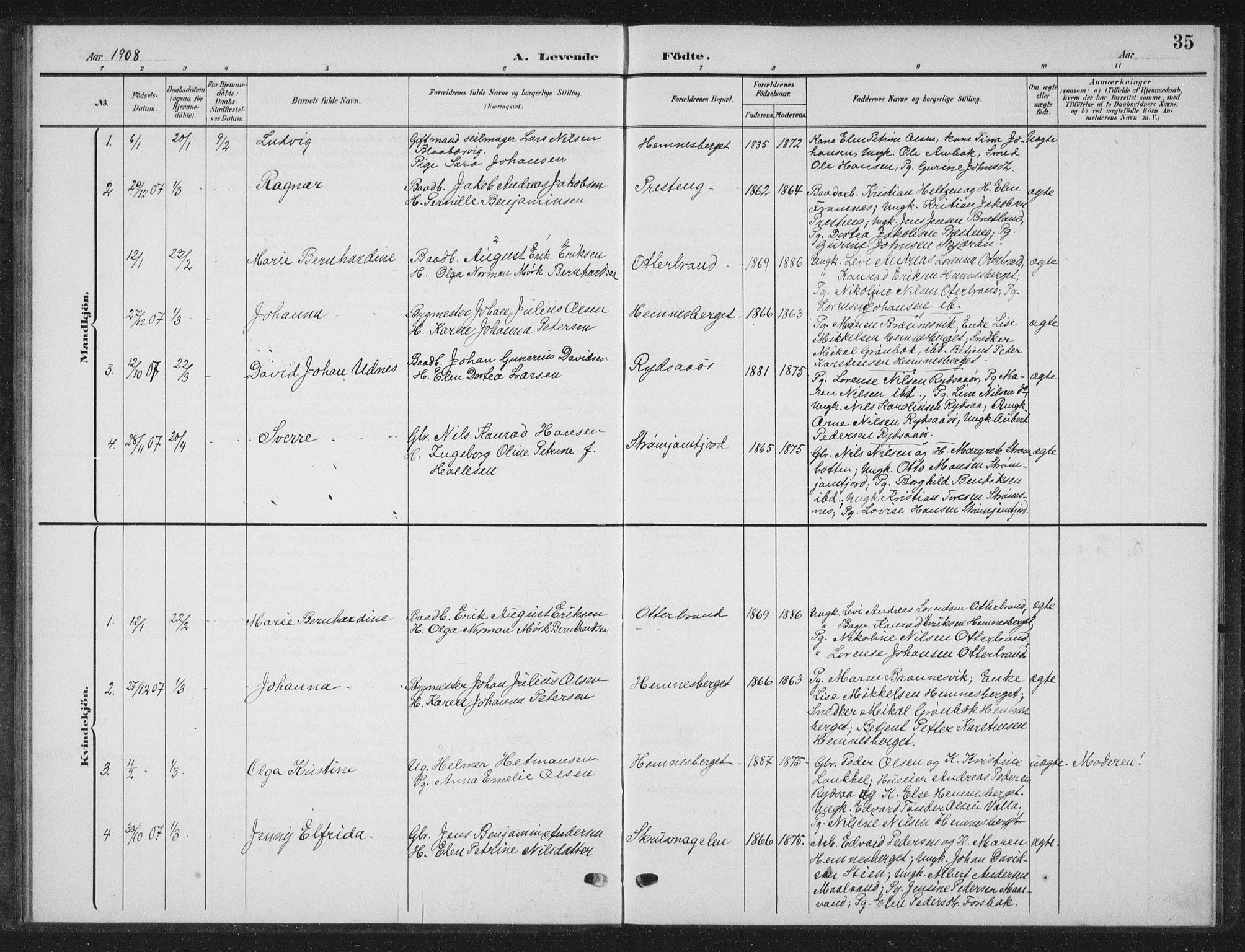 Ministerialprotokoller, klokkerbøker og fødselsregistre - Nordland, AV/SAT-A-1459/825/L0370: Parish register (copy) no. 825C07, 1903-1923, p. 35