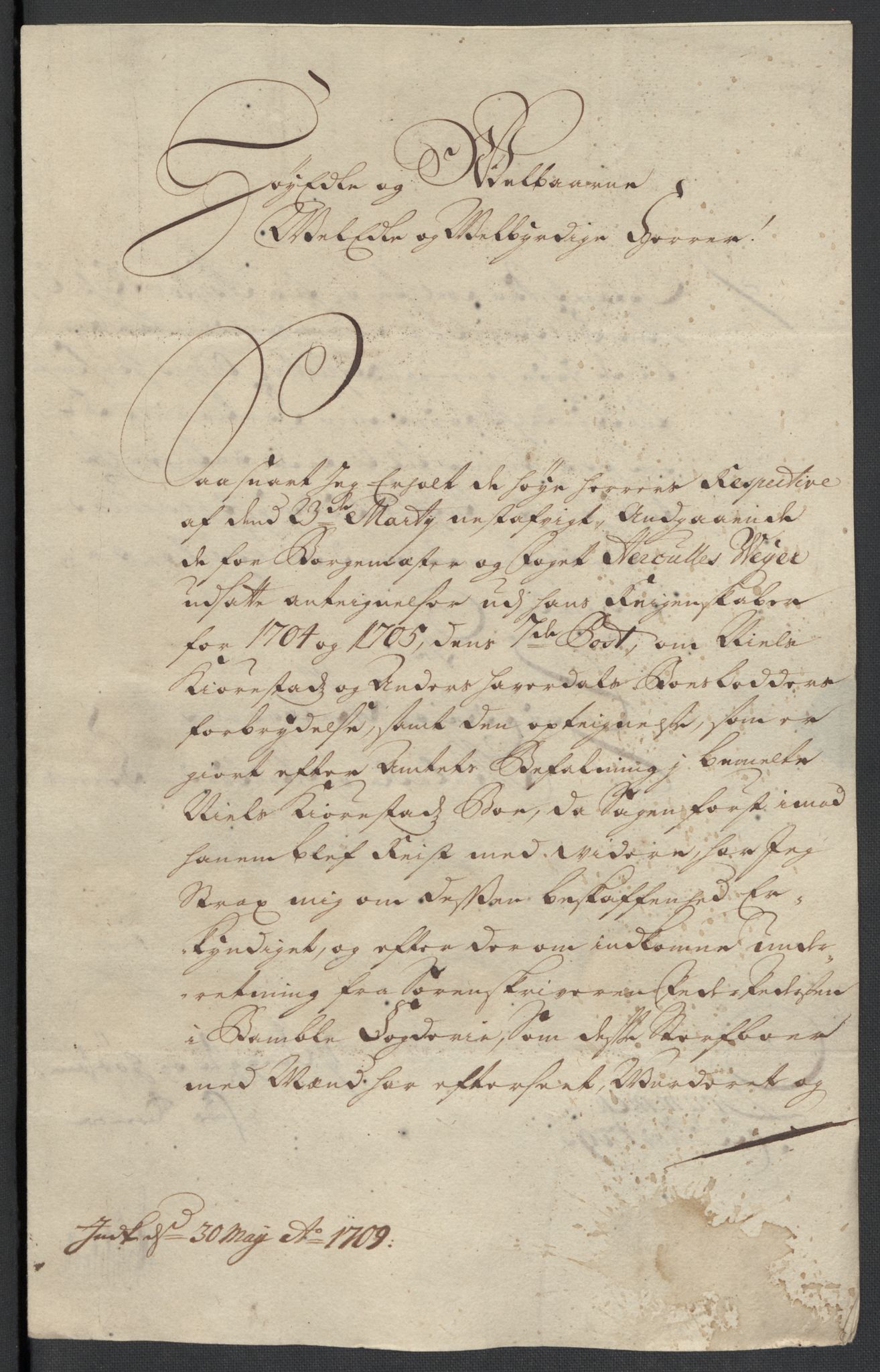 Rentekammeret inntil 1814, Reviderte regnskaper, Fogderegnskap, AV/RA-EA-4092/R36/L2118: Fogderegnskap Øvre og Nedre Telemark og Bamble, 1708-1709, p. 447