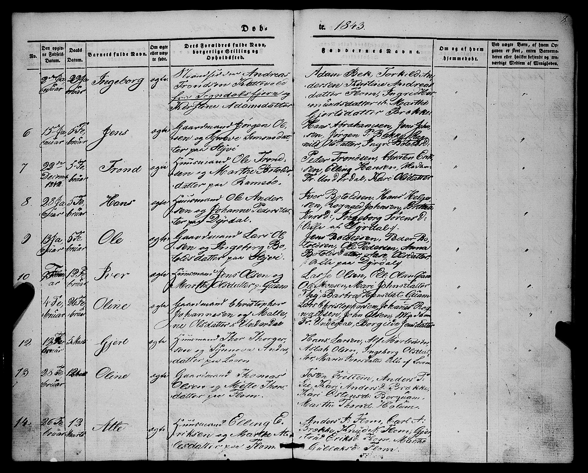 Aurland sokneprestembete, SAB/A-99937/H/Ha/Haa/L0007: Parish register (official) no. A 7, 1842-1853, p. 8