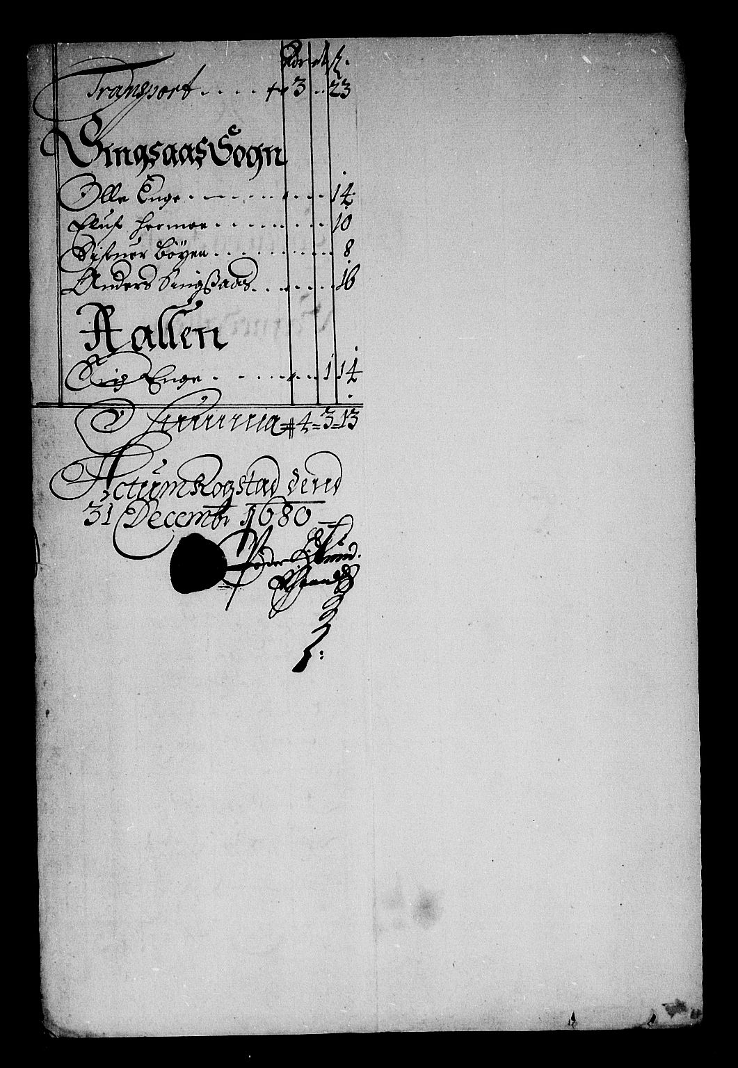 Rentekammeret inntil 1814, Reviderte regnskaper, Stiftamtstueregnskaper, Trondheim stiftamt og Nordland amt, AV/RA-EA-6044/R/Rf/L0059: Trondheim stiftamt, 1680