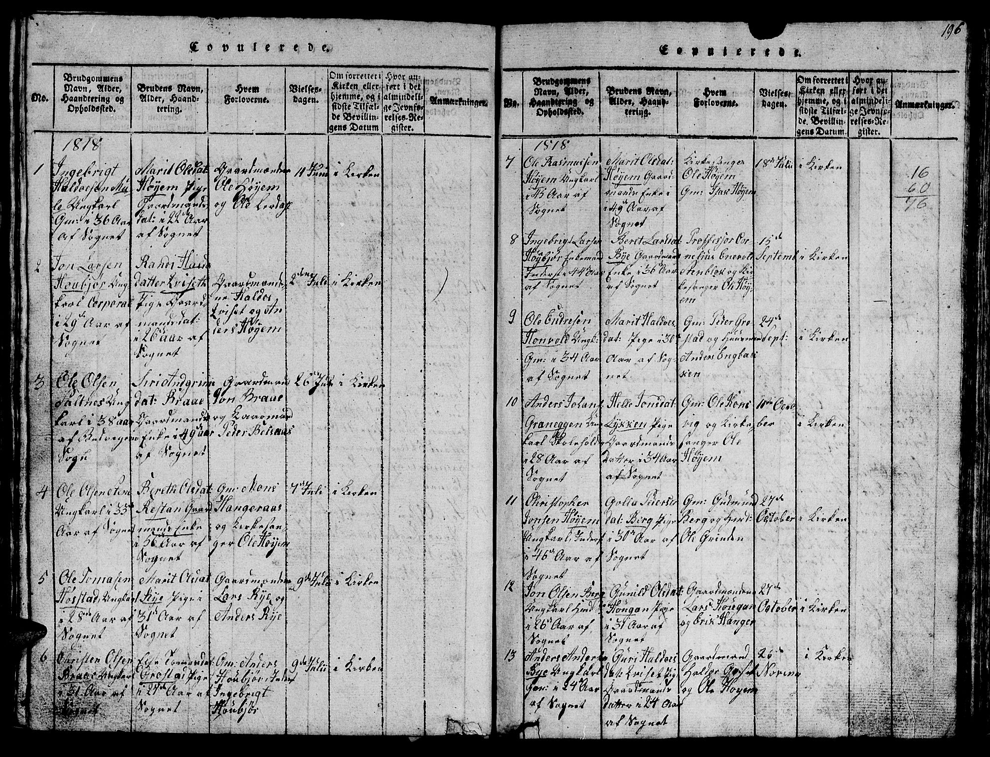 Ministerialprotokoller, klokkerbøker og fødselsregistre - Sør-Trøndelag, SAT/A-1456/612/L0385: Parish register (copy) no. 612C01, 1816-1845, p. 196