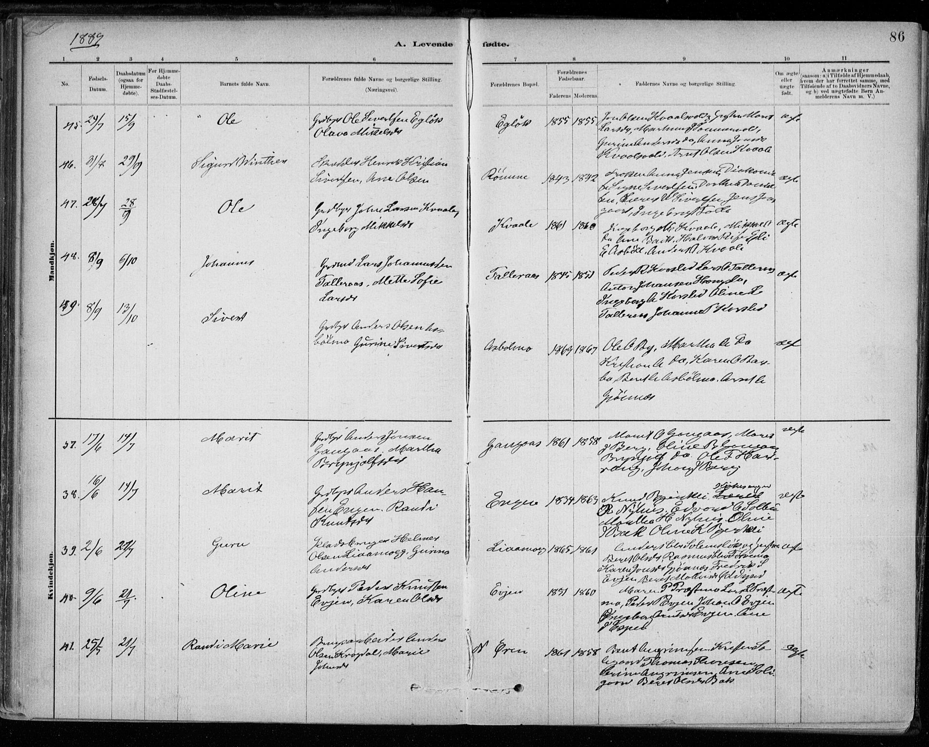 Ministerialprotokoller, klokkerbøker og fødselsregistre - Sør-Trøndelag, SAT/A-1456/668/L0809: Parish register (official) no. 668A09, 1881-1895, p. 86
