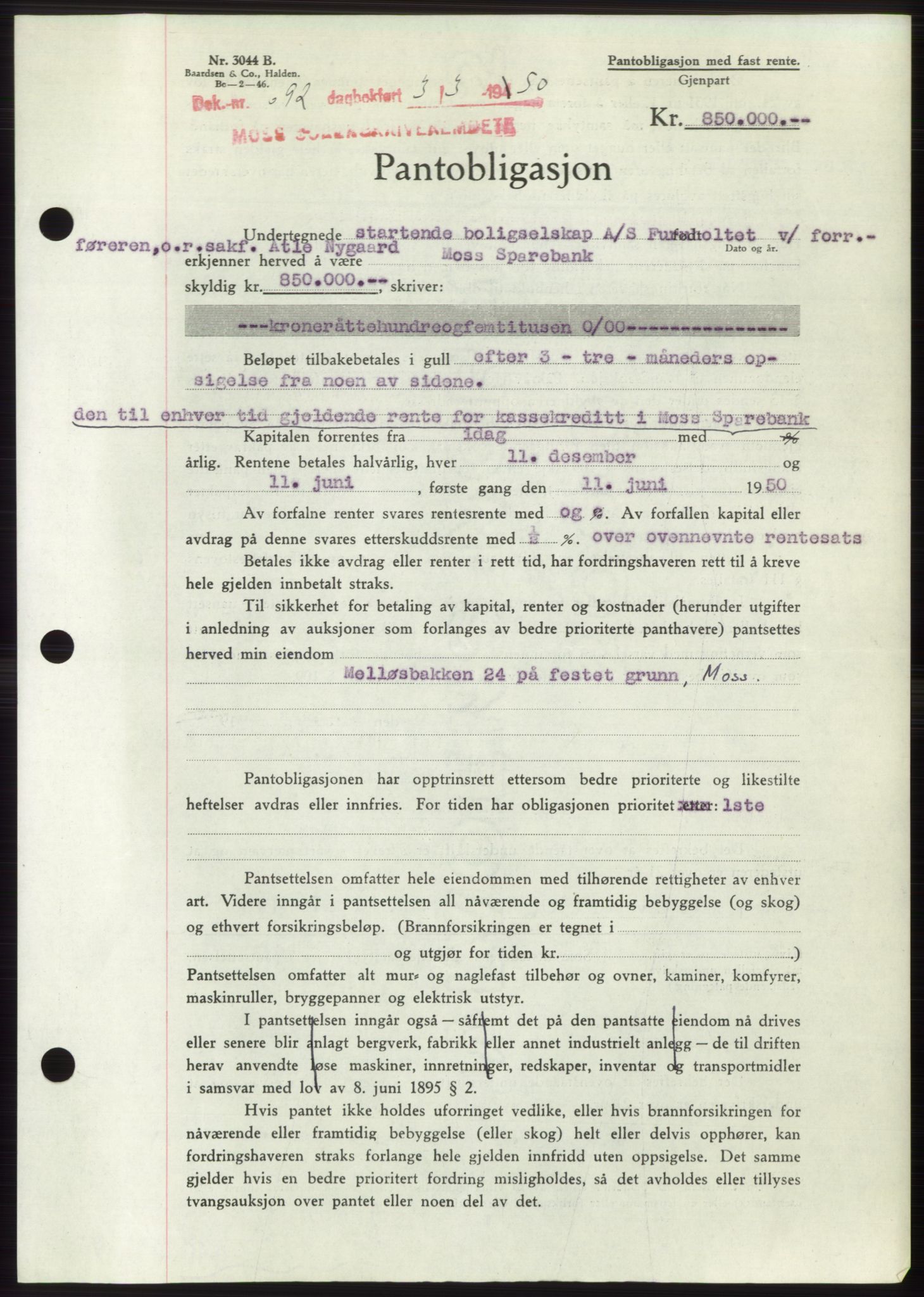 Moss sorenskriveri, SAO/A-10168: Mortgage book no. B23, 1949-1950, Diary no: : 692/1950