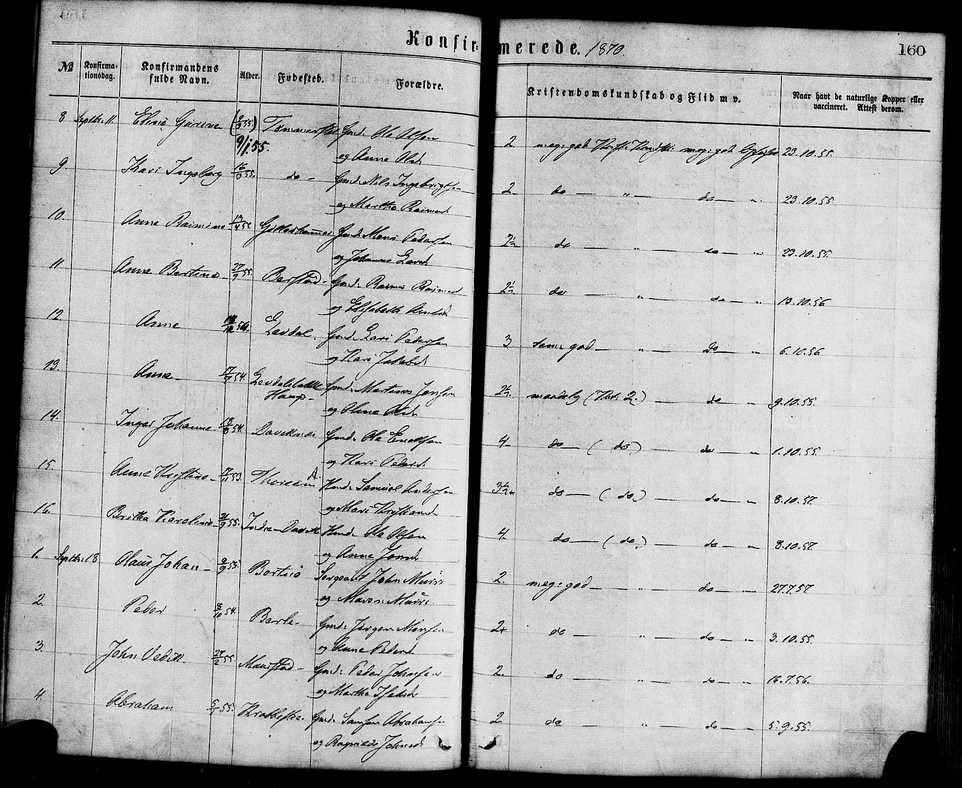 Davik sokneprestembete, AV/SAB-A-79701/H/Haa/Haaa/L0006: Parish register (official) no. A 6, 1867-1881, p. 160