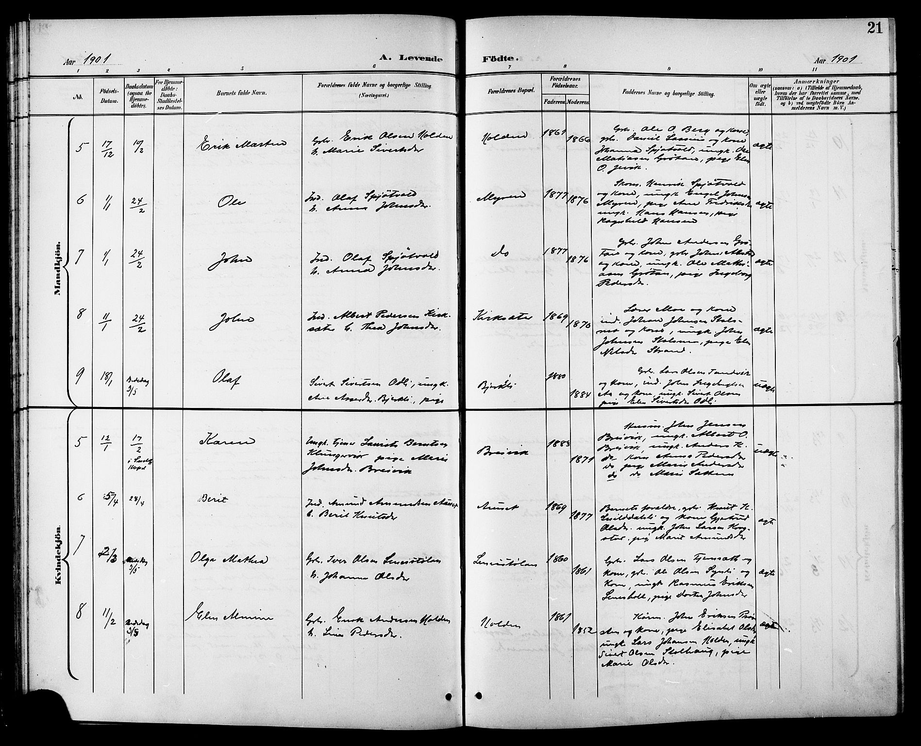 Ministerialprotokoller, klokkerbøker og fødselsregistre - Sør-Trøndelag, SAT/A-1456/630/L0505: Parish register (copy) no. 630C03, 1899-1914, p. 21