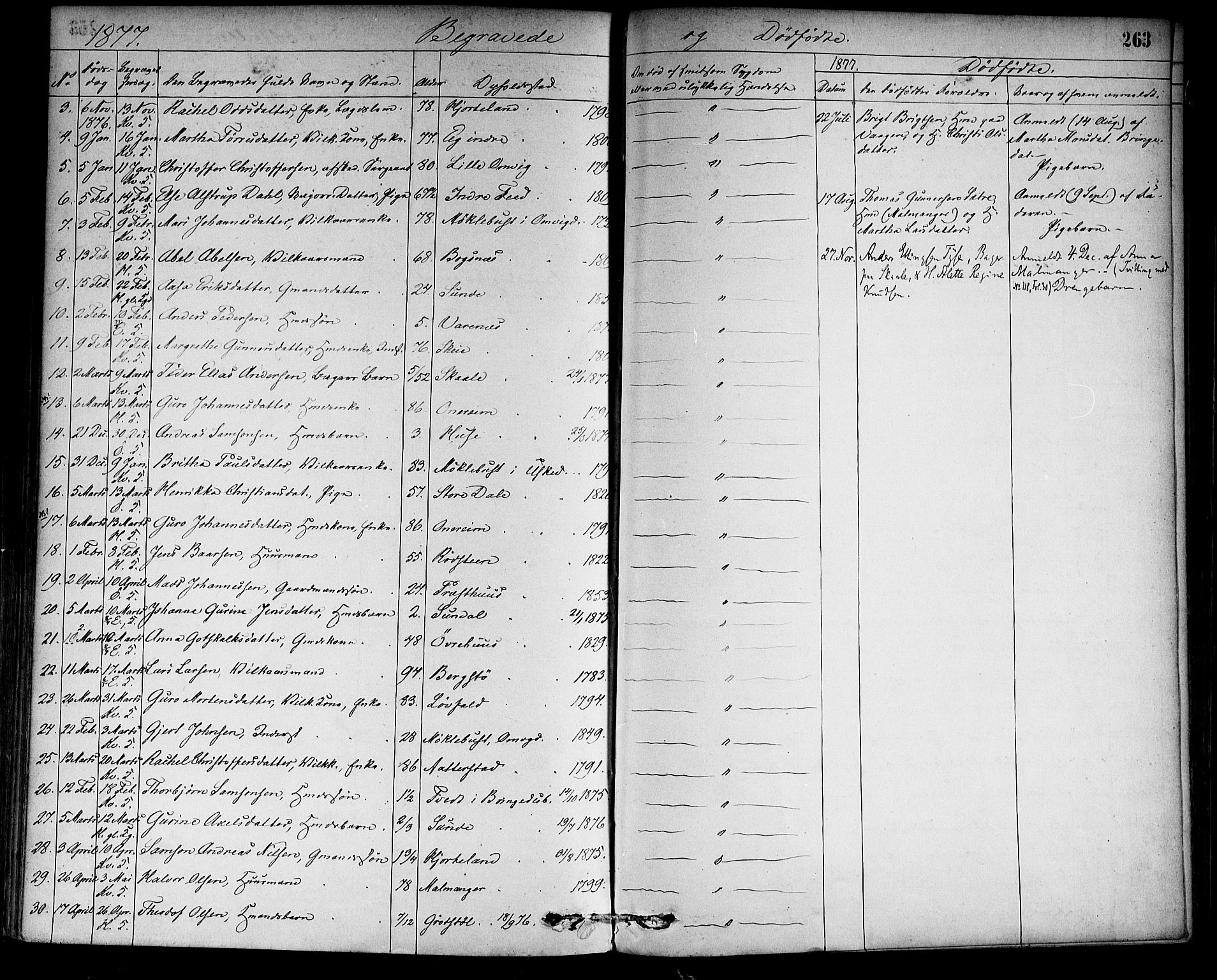 Kvinnherad sokneprestembete, AV/SAB-A-76401/H/Haa: Parish register (official) no. A 9, 1873-1886, p. 263