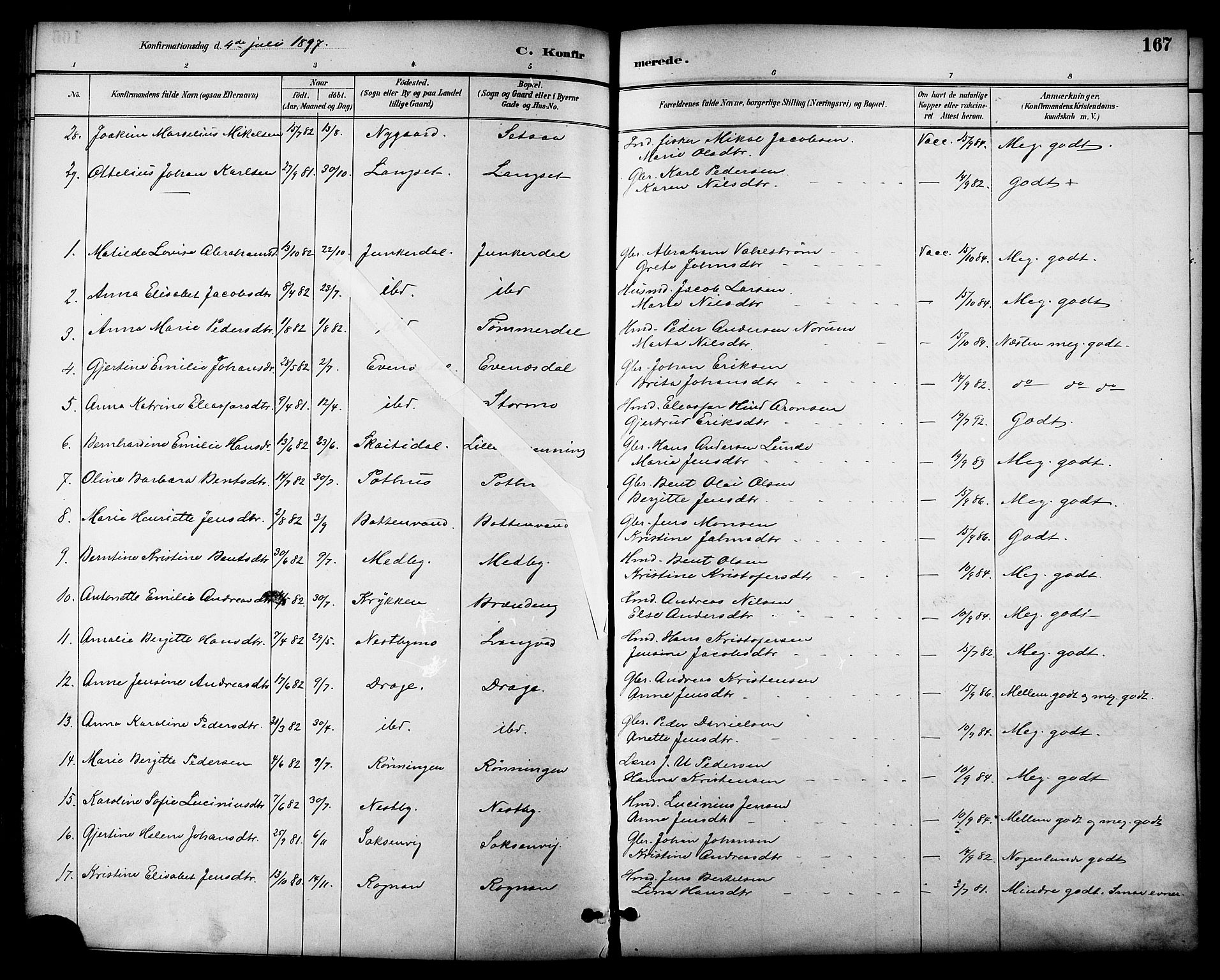 Ministerialprotokoller, klokkerbøker og fødselsregistre - Nordland, AV/SAT-A-1459/847/L0669: Parish register (official) no. 847A09, 1887-1901, p. 167