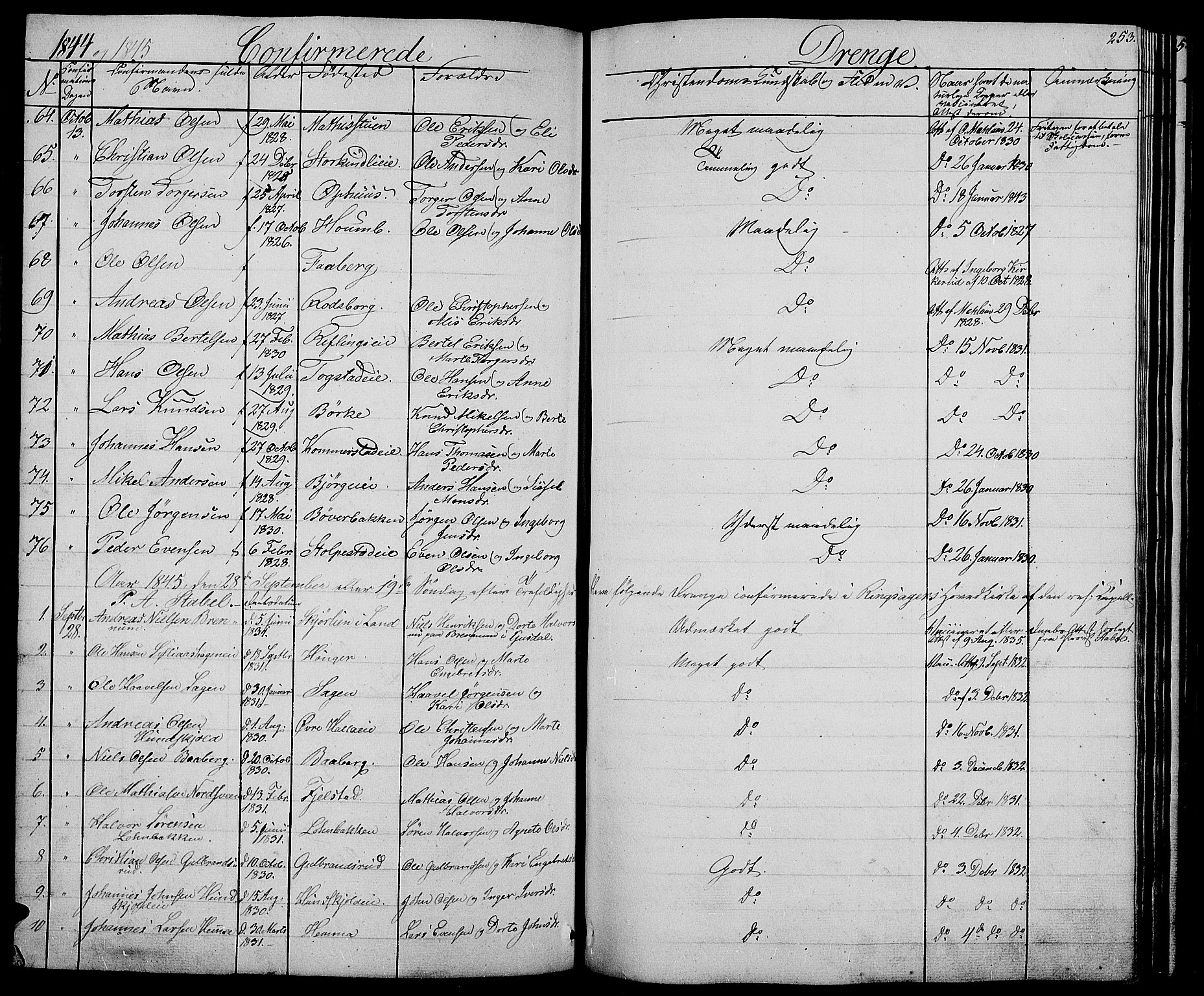 Ringsaker prestekontor, AV/SAH-PREST-014/L/La/L0005: Parish register (copy) no. 5, 1839-1850, p. 253