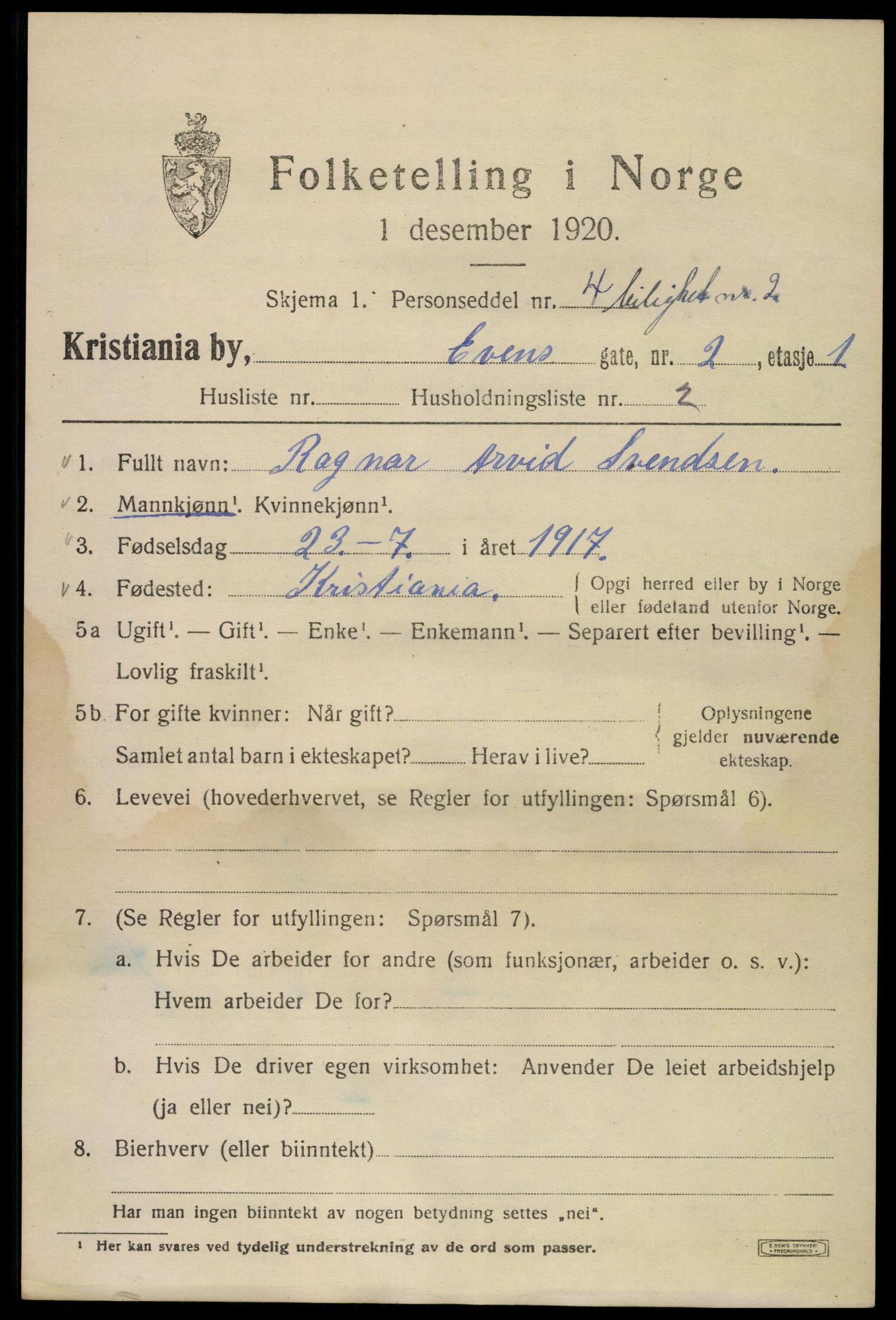 SAO, 1920 census for Kristiania, 1920, p. 224739