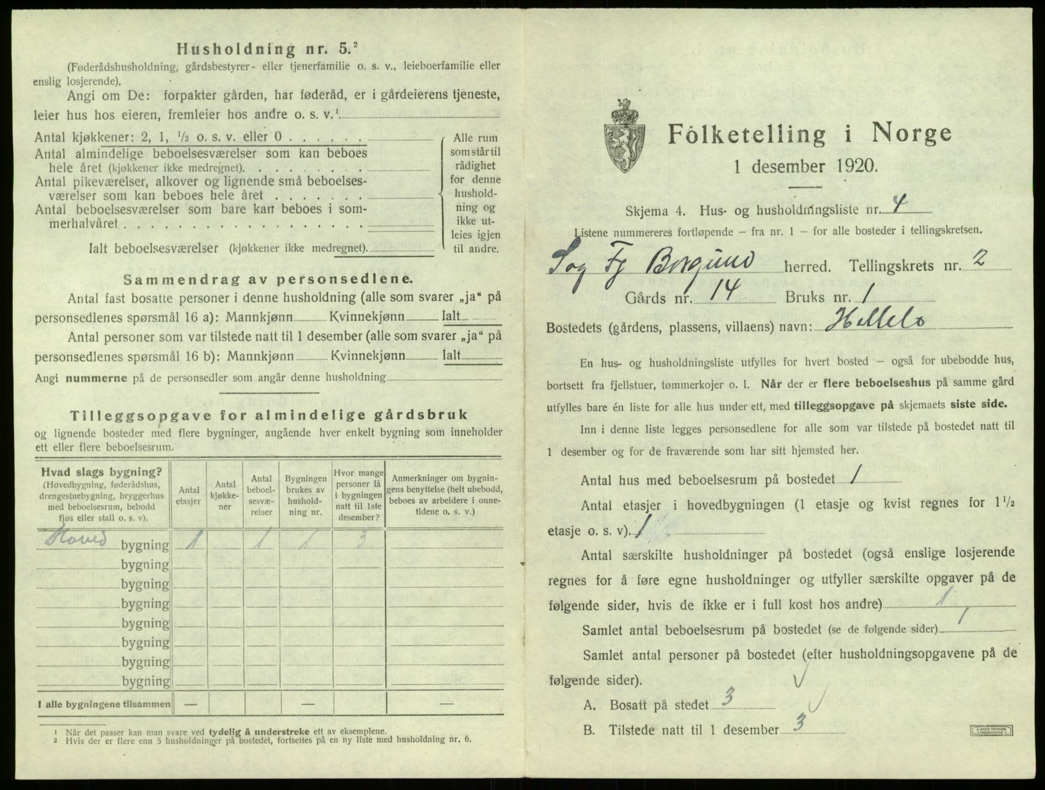 SAB, 1920 census for Borgund, 1920, p. 97