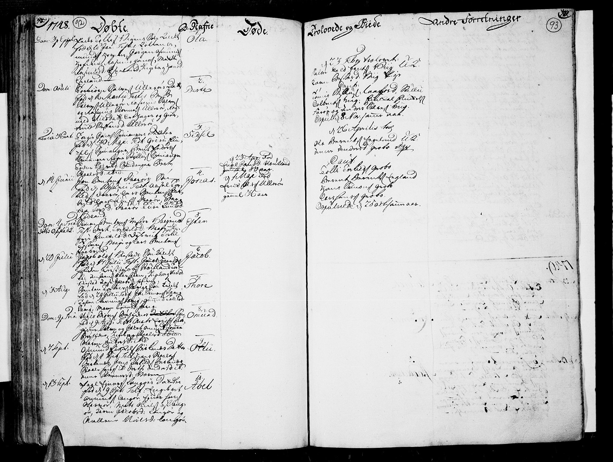 Lista sokneprestkontor, AV/SAK-1111-0027/F/Fa/L0002: Parish register (official) no. A 2 /3, 1726-1751, p. 92-93