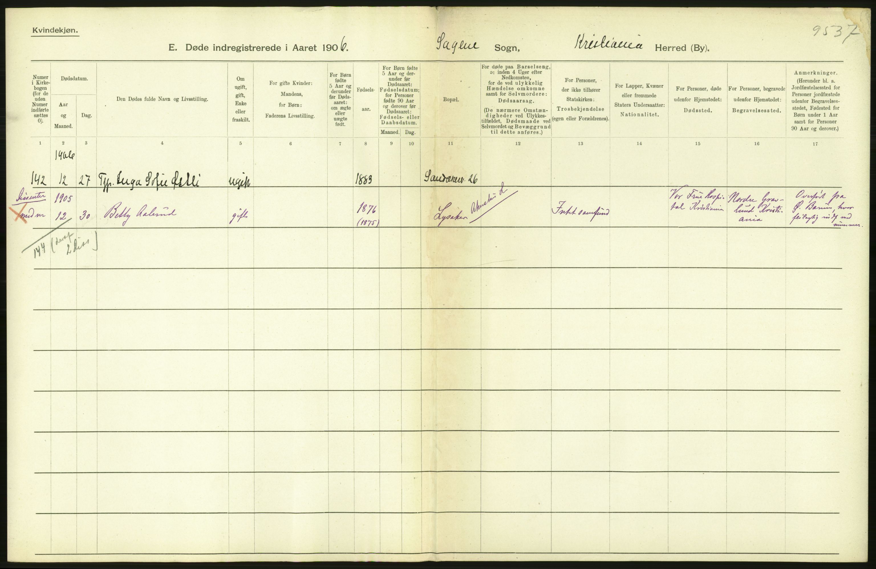 Statistisk sentralbyrå, Sosiodemografiske emner, Befolkning, RA/S-2228/D/Df/Dfa/Dfad/L0010: Kristiania: Døde, dødfødte, 1906, p. 214