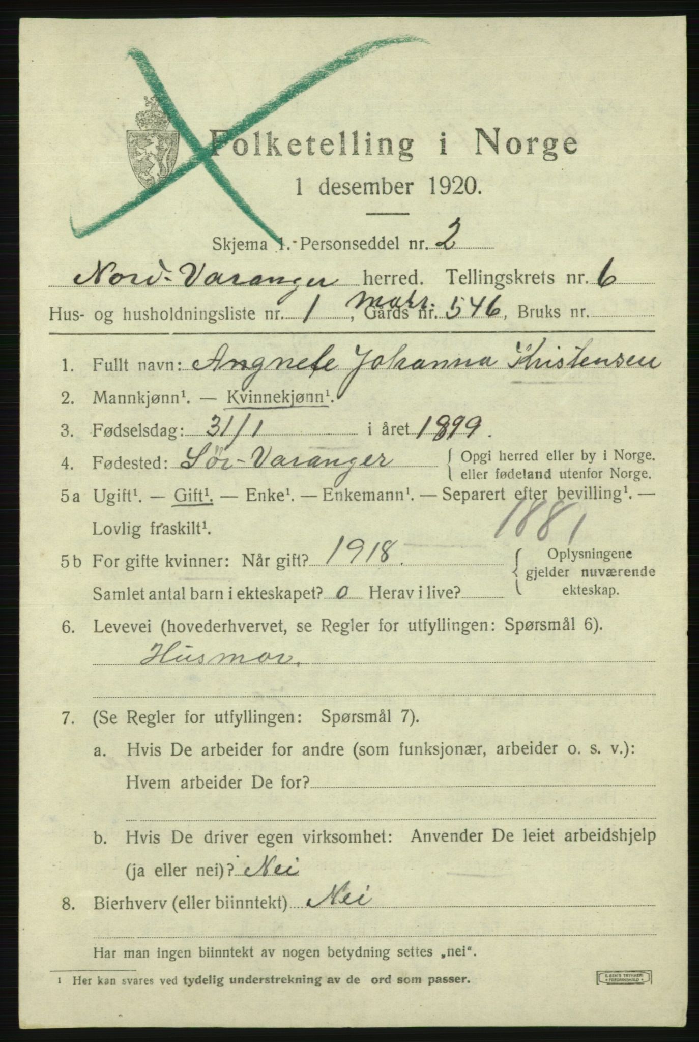 SATØ, 1920 census for Nord-Varanger, 1920, p. 2578