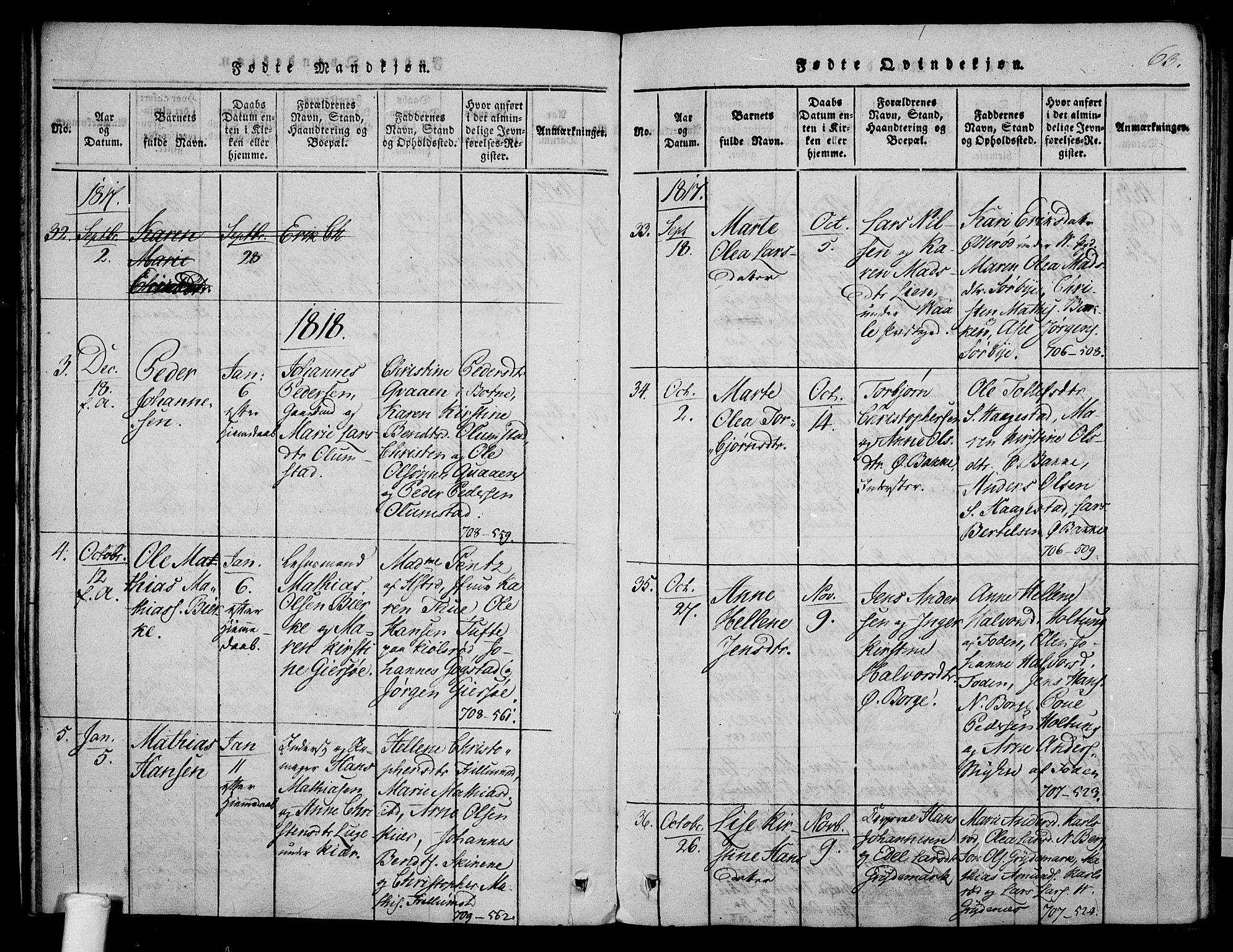 Våle kirkebøker, AV/SAKO-A-334/F/Fa/L0007: Parish register (official) no. I 7, 1814-1824, p. 62-63