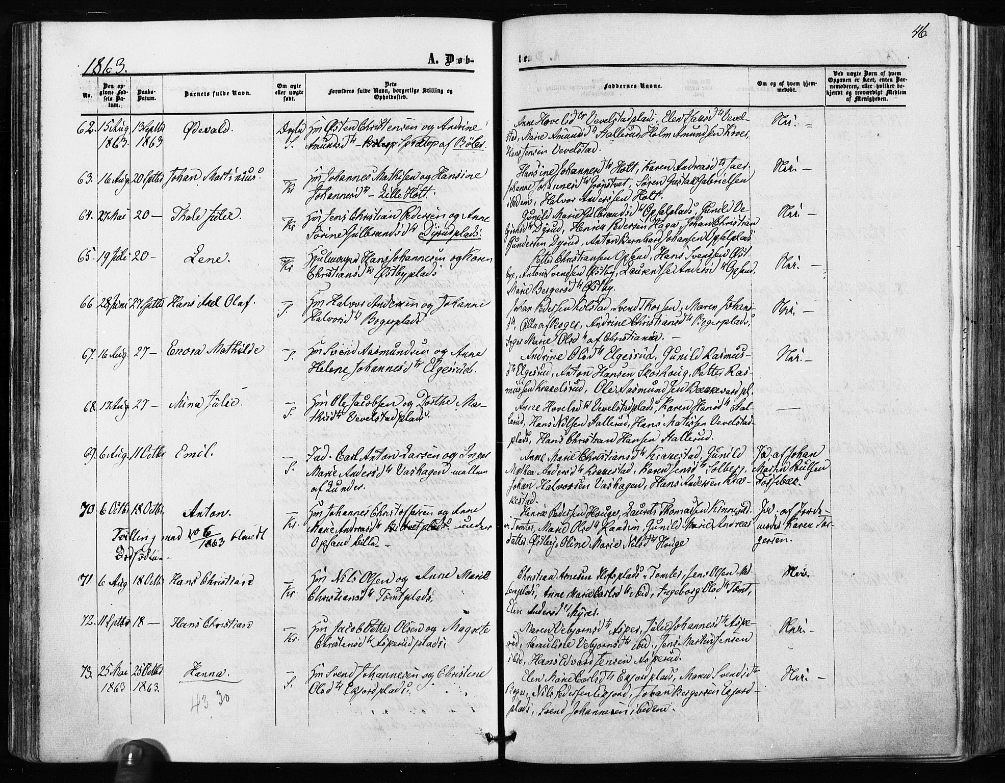 Kråkstad prestekontor Kirkebøker, AV/SAO-A-10125a/F/Fa/L0007: Parish register (official) no. I 7, 1858-1870, p. 46