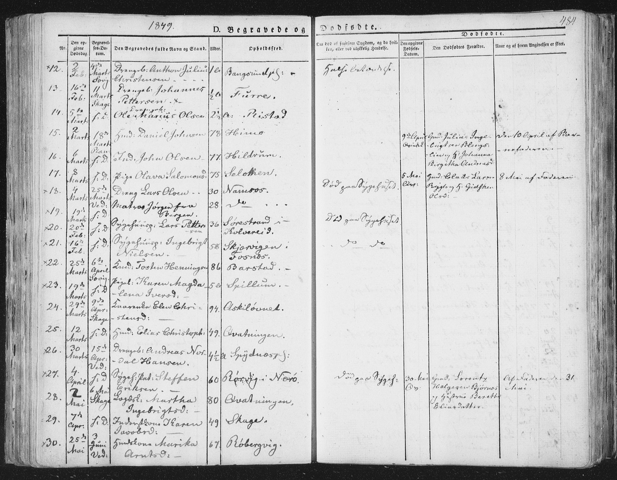 Ministerialprotokoller, klokkerbøker og fødselsregistre - Nord-Trøndelag, AV/SAT-A-1458/764/L0552: Parish register (official) no. 764A07b, 1824-1865, p. 484