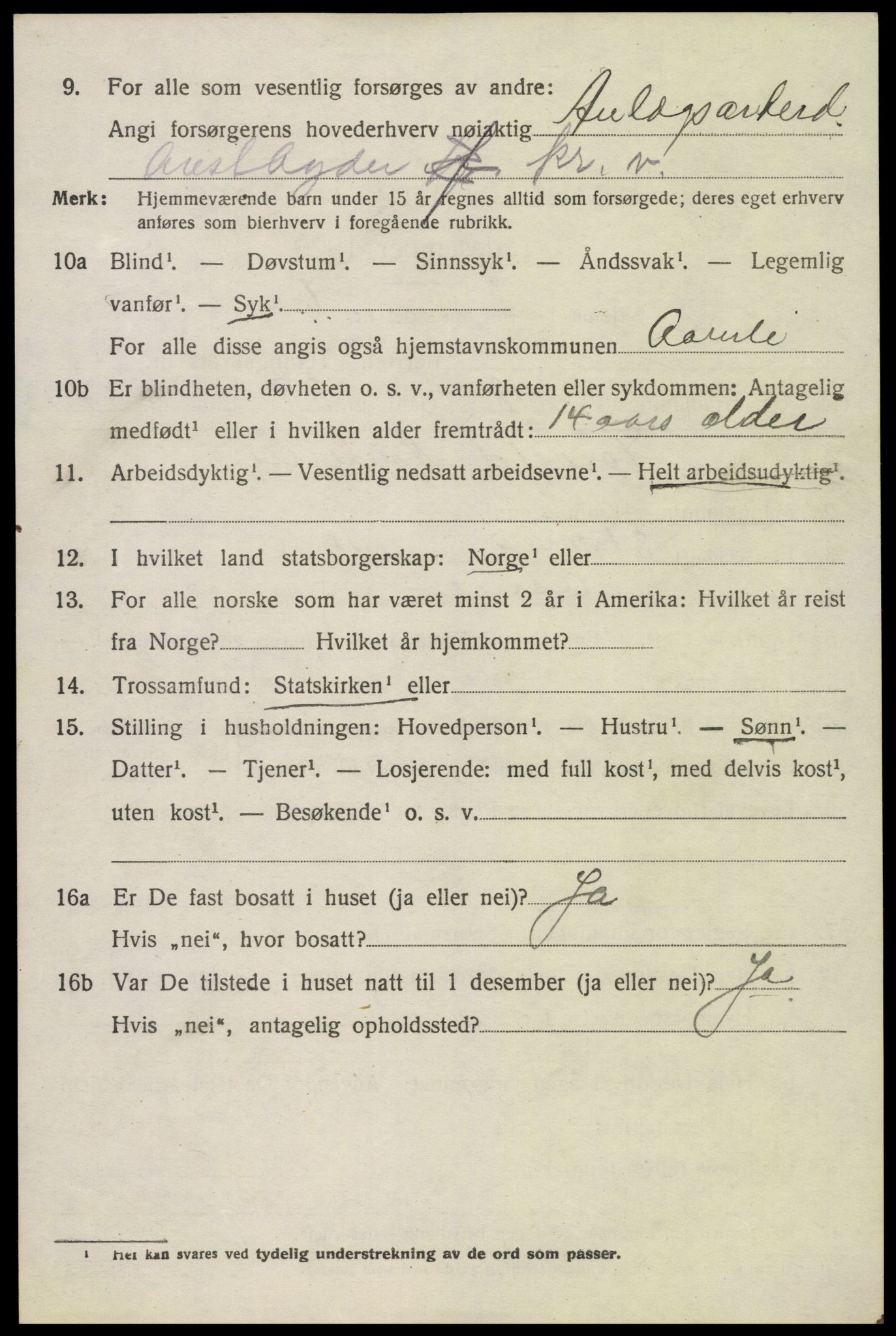 SAK, 1920 census for Åmli, 1920, p. 1476