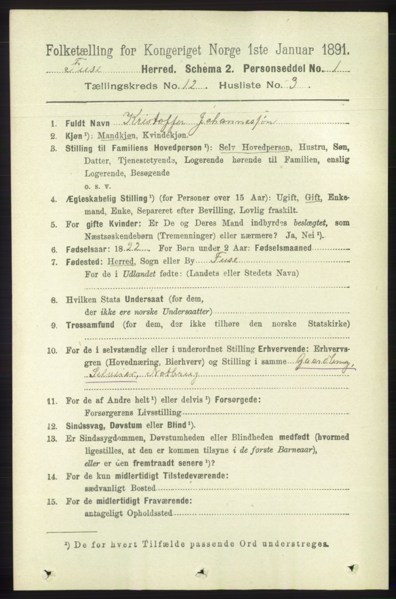 RA, 1891 census for 1241 Fusa, 1891, p. 2383