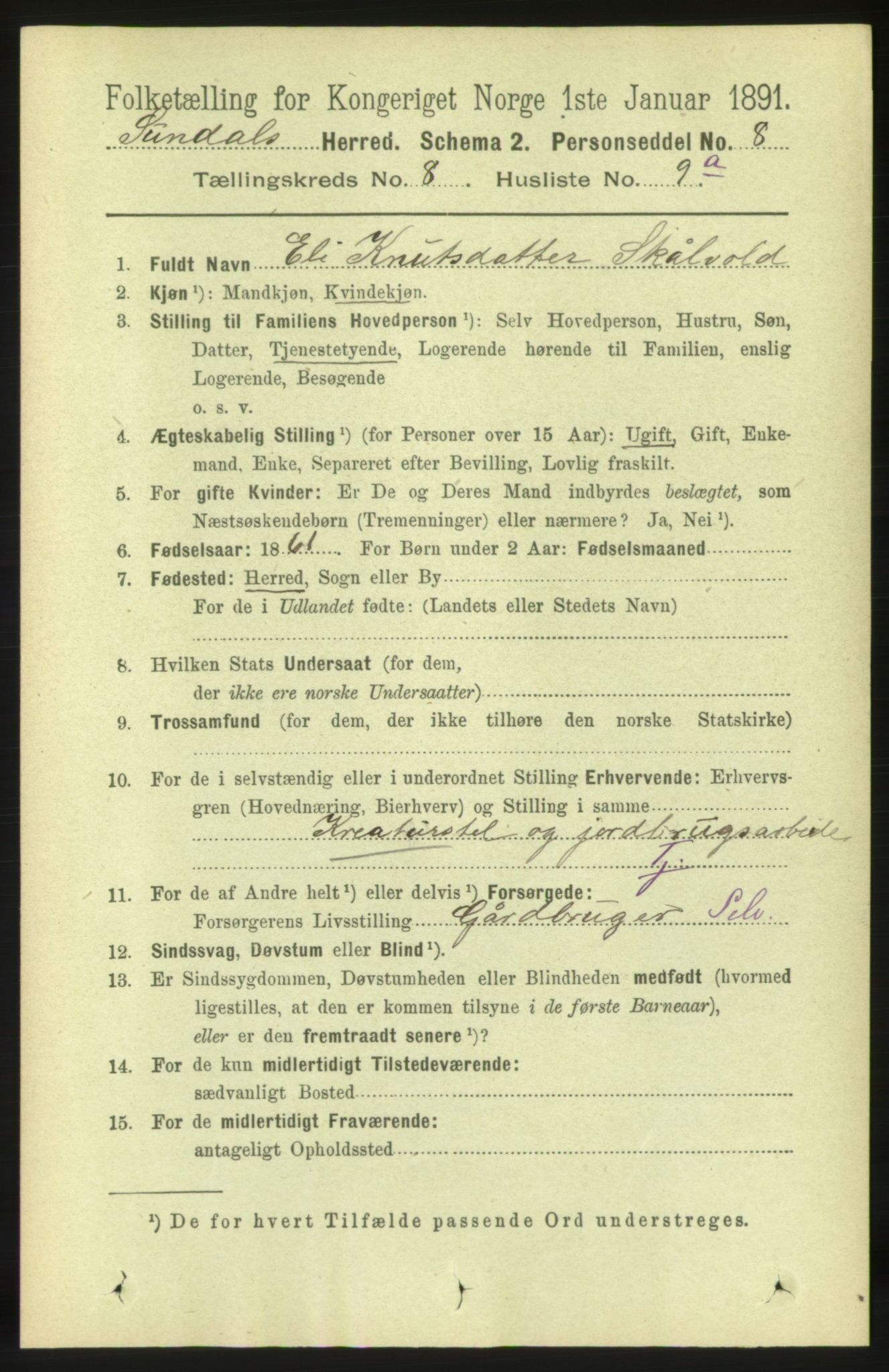 RA, 1891 census for 1563 Sunndal, 1891, p. 2212