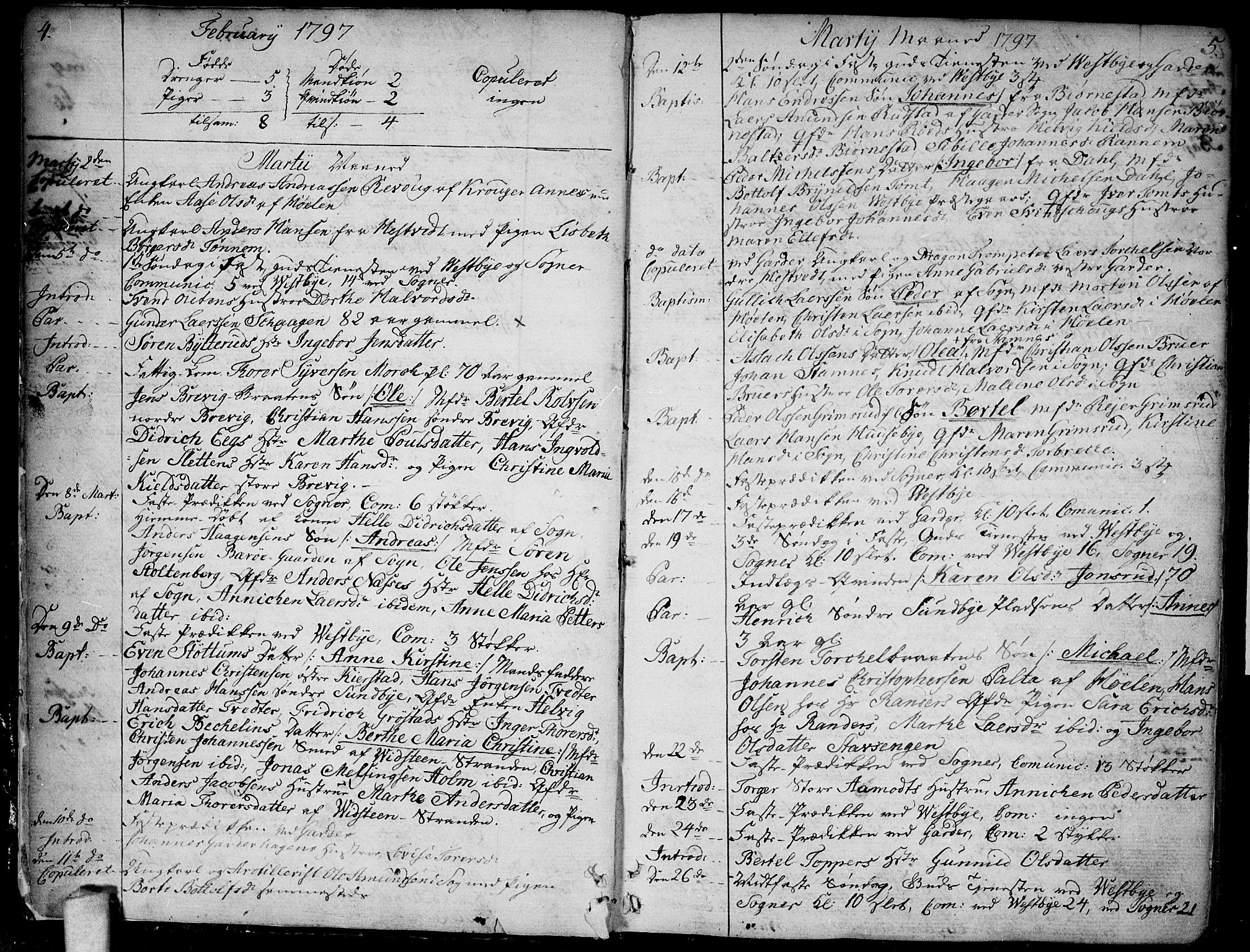Vestby prestekontor Kirkebøker, SAO/A-10893/F/Fa/L0004: Parish register (official) no. I 4, 1797-1813, p. 4-5
