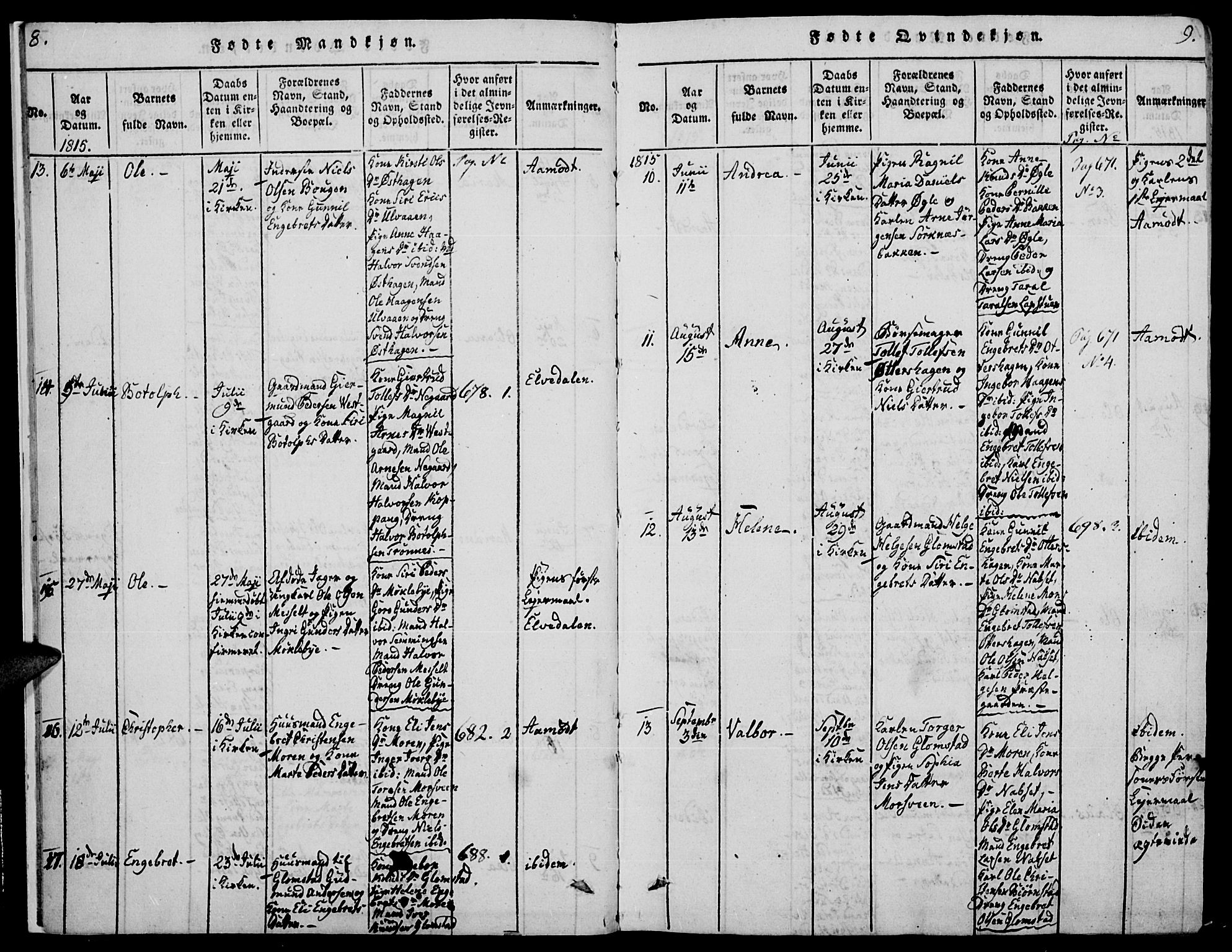 Åmot prestekontor, Hedmark, AV/SAH-PREST-056/H/Ha/Haa/L0005: Parish register (official) no. 5, 1815-1841, p. 8-9