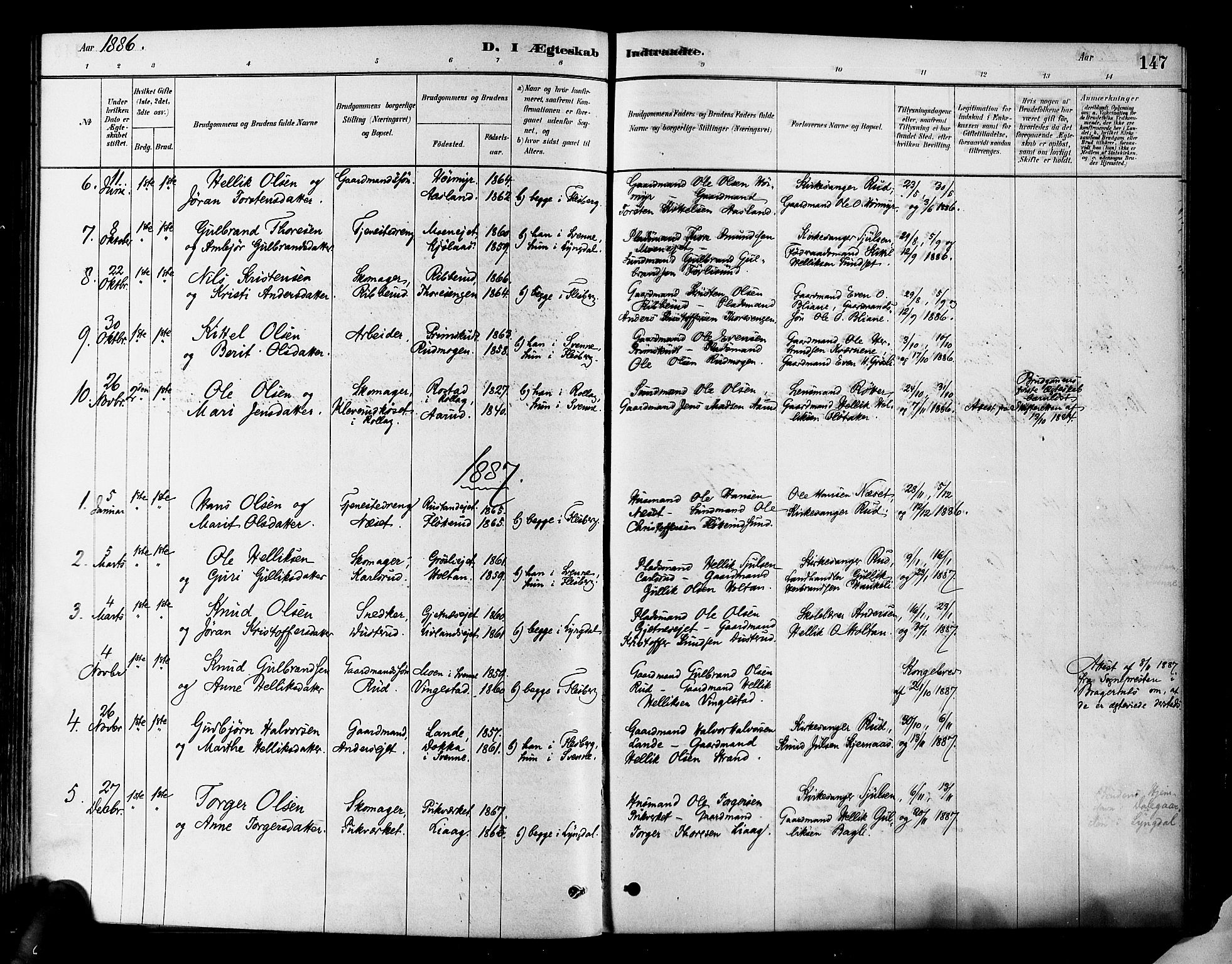 Flesberg kirkebøker, SAKO/A-18/F/Fa/L0008: Parish register (official) no. I 8, 1879-1899, p. 147