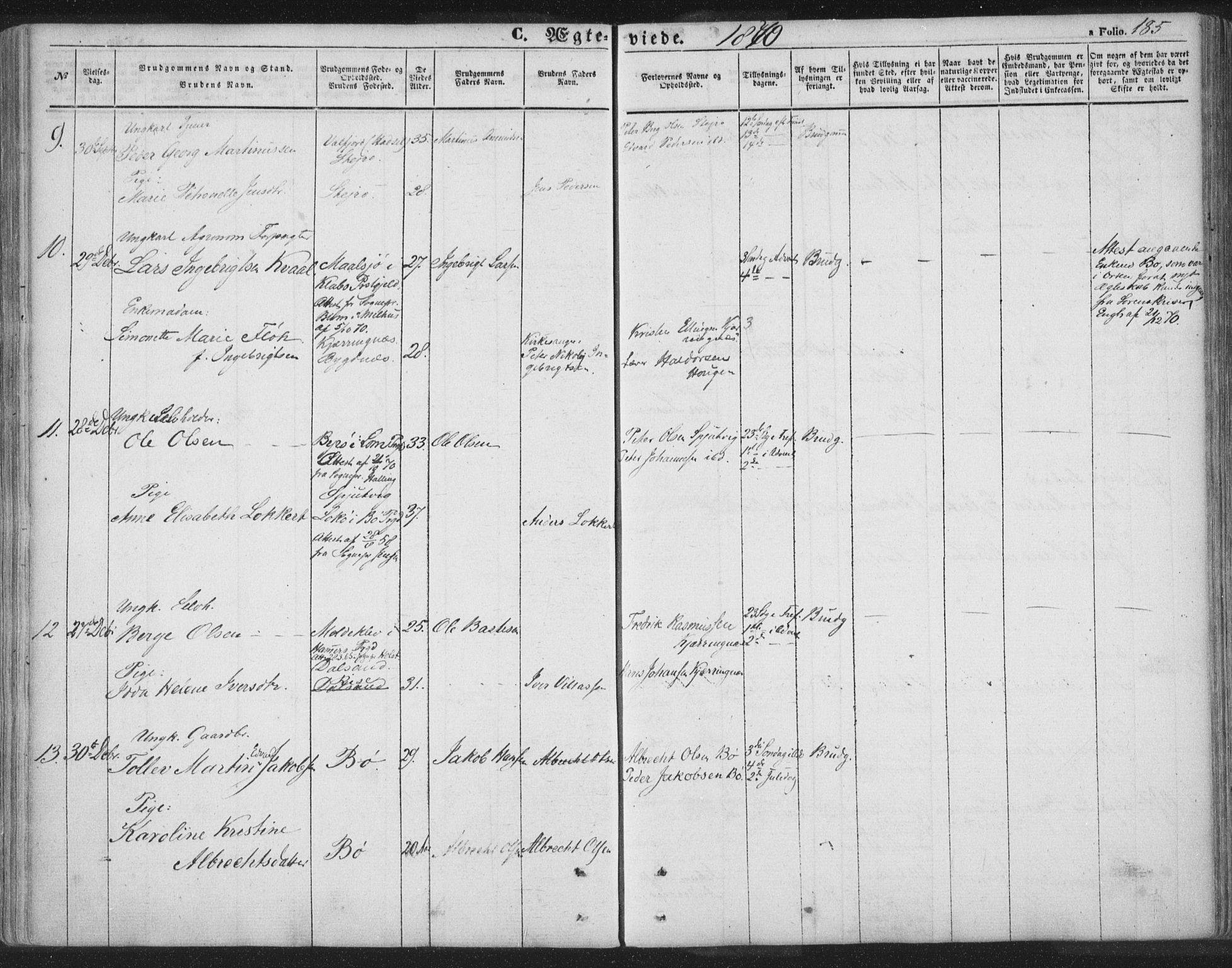 Ministerialprotokoller, klokkerbøker og fødselsregistre - Nordland, AV/SAT-A-1459/895/L1369: Parish register (official) no. 895A04, 1852-1872, p. 185