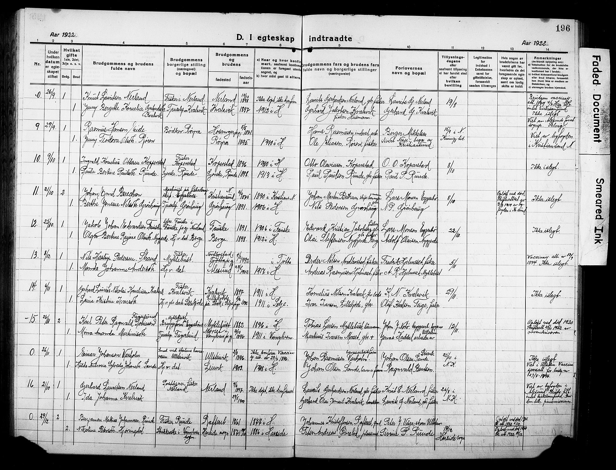 Ministerialprotokoller, klokkerbøker og fødselsregistre - Møre og Romsdal, AV/SAT-A-1454/507/L0084: Parish register (copy) no. 507C07, 1919-1932, p. 196