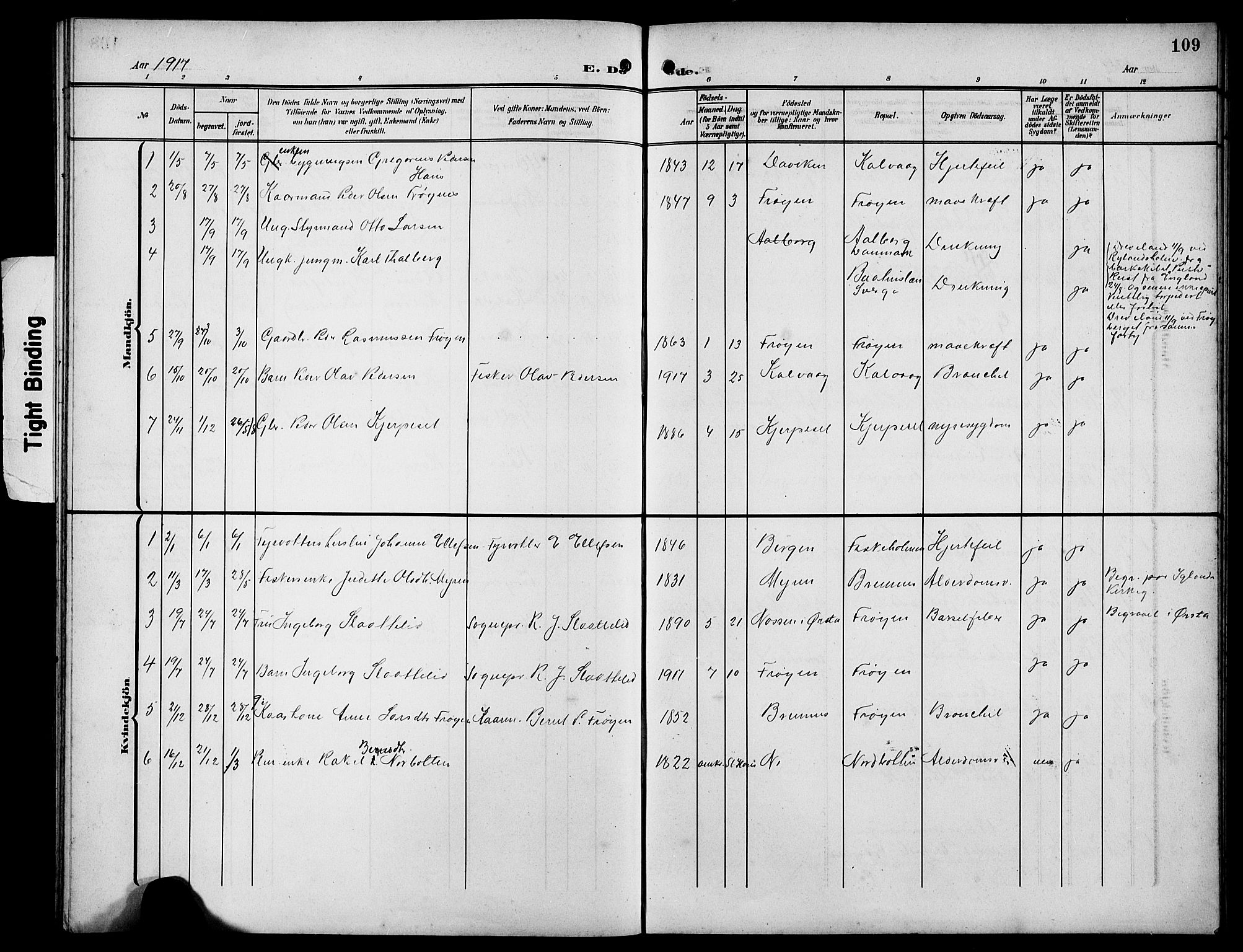 Bremanger sokneprestembete, SAB/A-82201/H/Hab/Habb/L0001: Parish register (copy) no. B 1, 1906-1925, p. 109