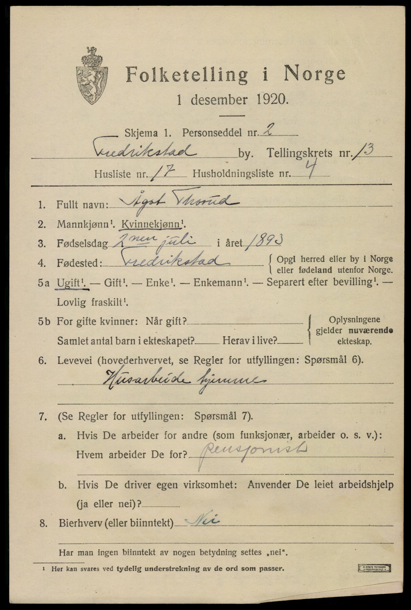 SAO, 1920 census for Fredrikstad, 1920, p. 32311