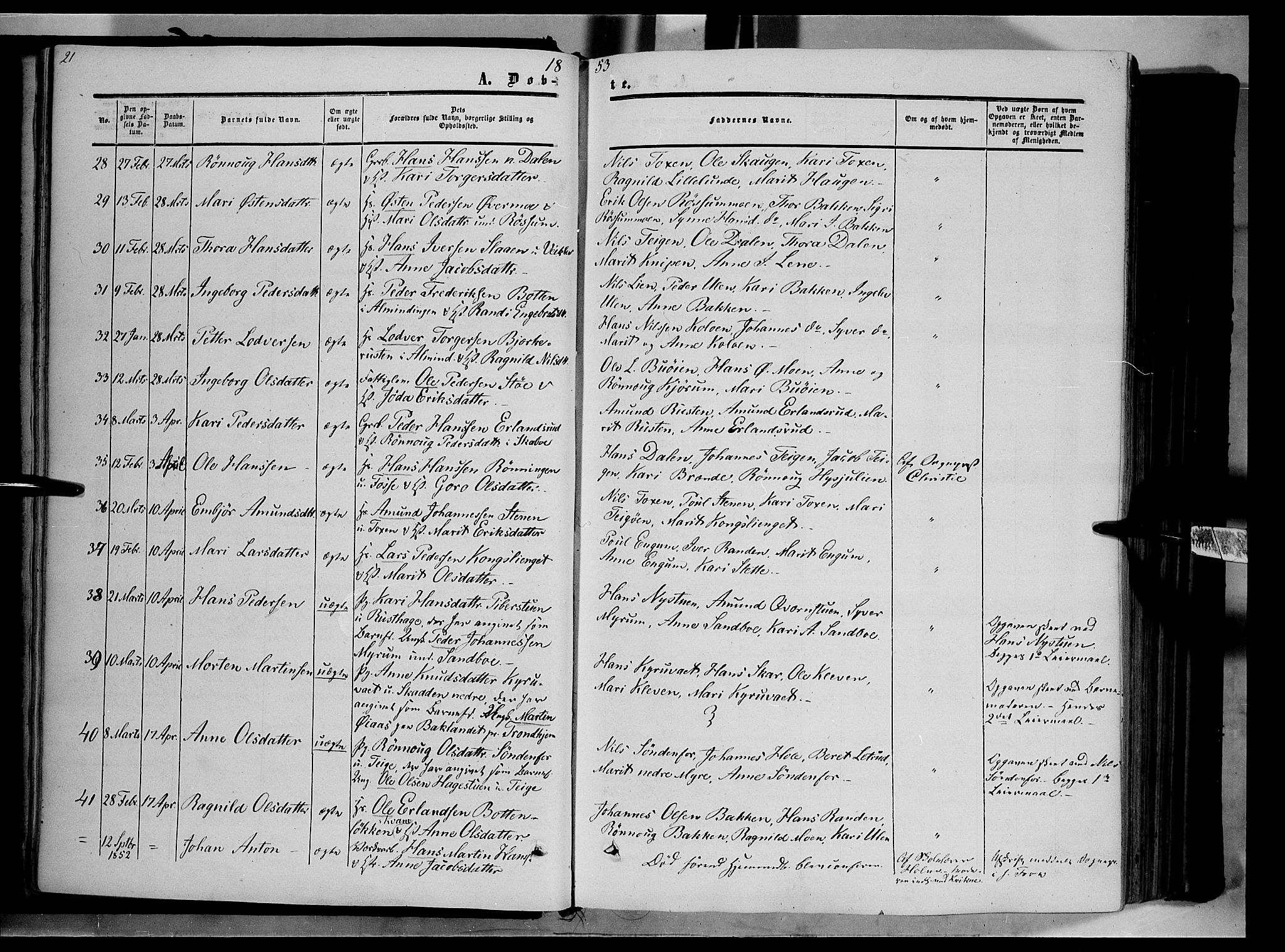 Nord-Fron prestekontor, AV/SAH-PREST-080/H/Ha/Haa/L0001: Parish register (official) no. 1, 1851-1864, p. 21