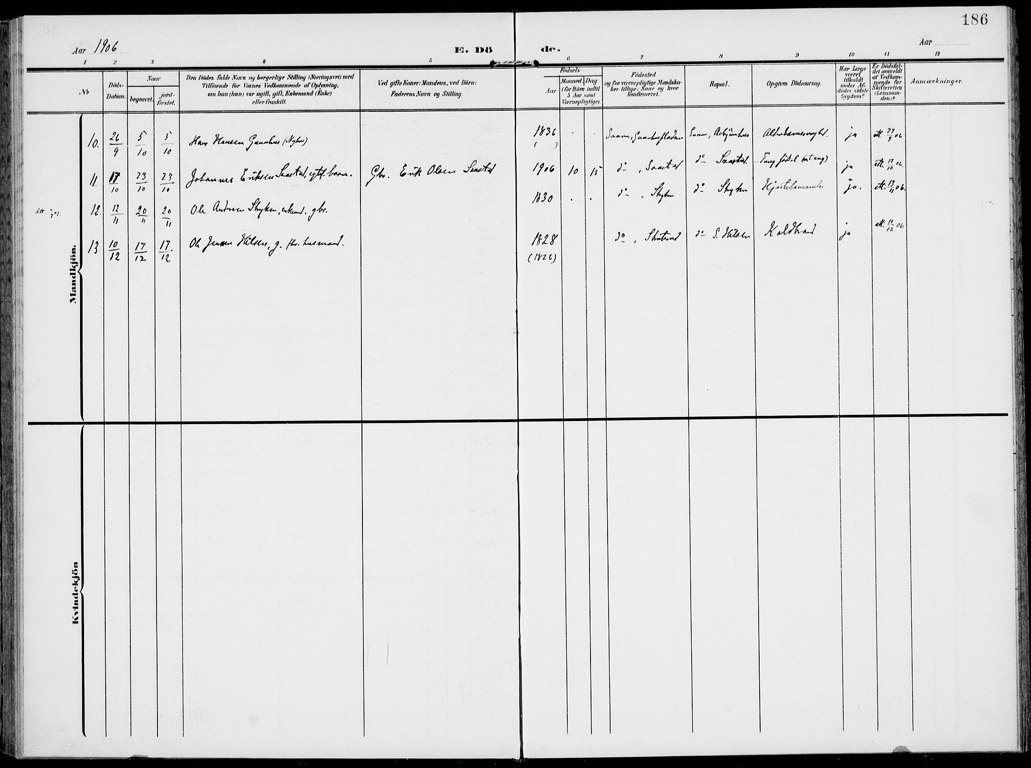 Modum kirkebøker, SAKO/A-234/F/Fa/L0019: Parish register (official) no. 19, 1890-1914, p. 186