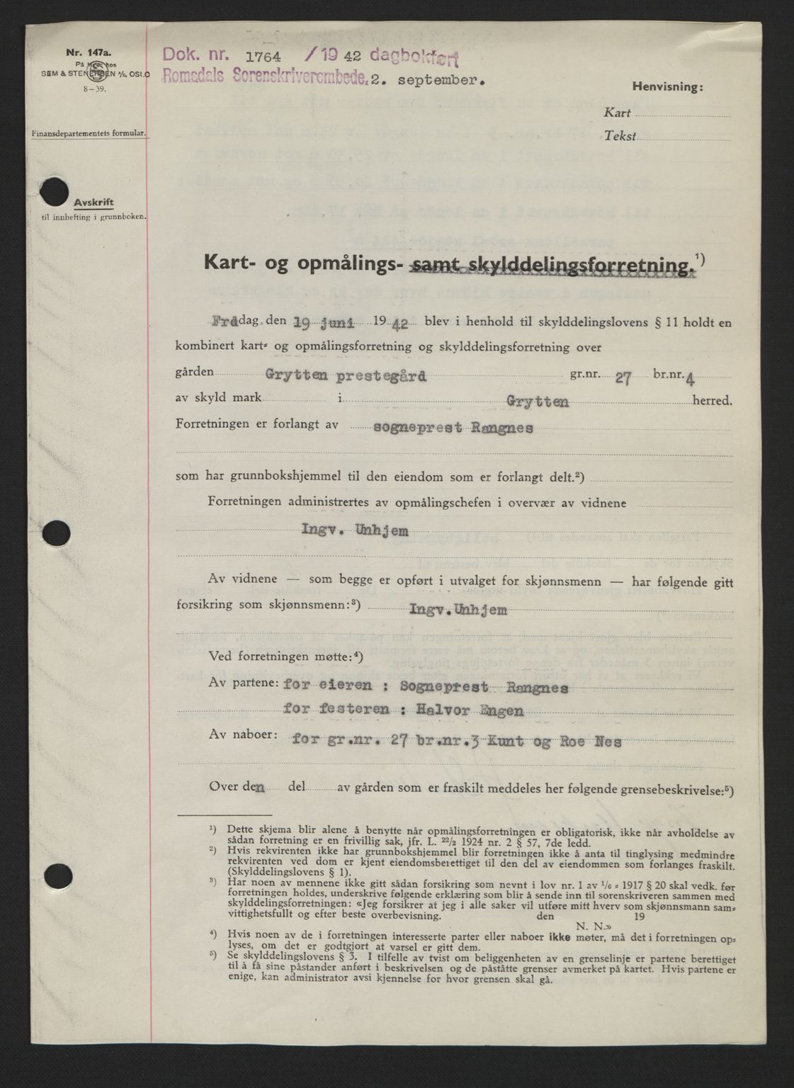 Romsdal sorenskriveri, AV/SAT-A-4149/1/2/2C: Mortgage book no. A12, 1942-1942, Diary no: : 1764/1942