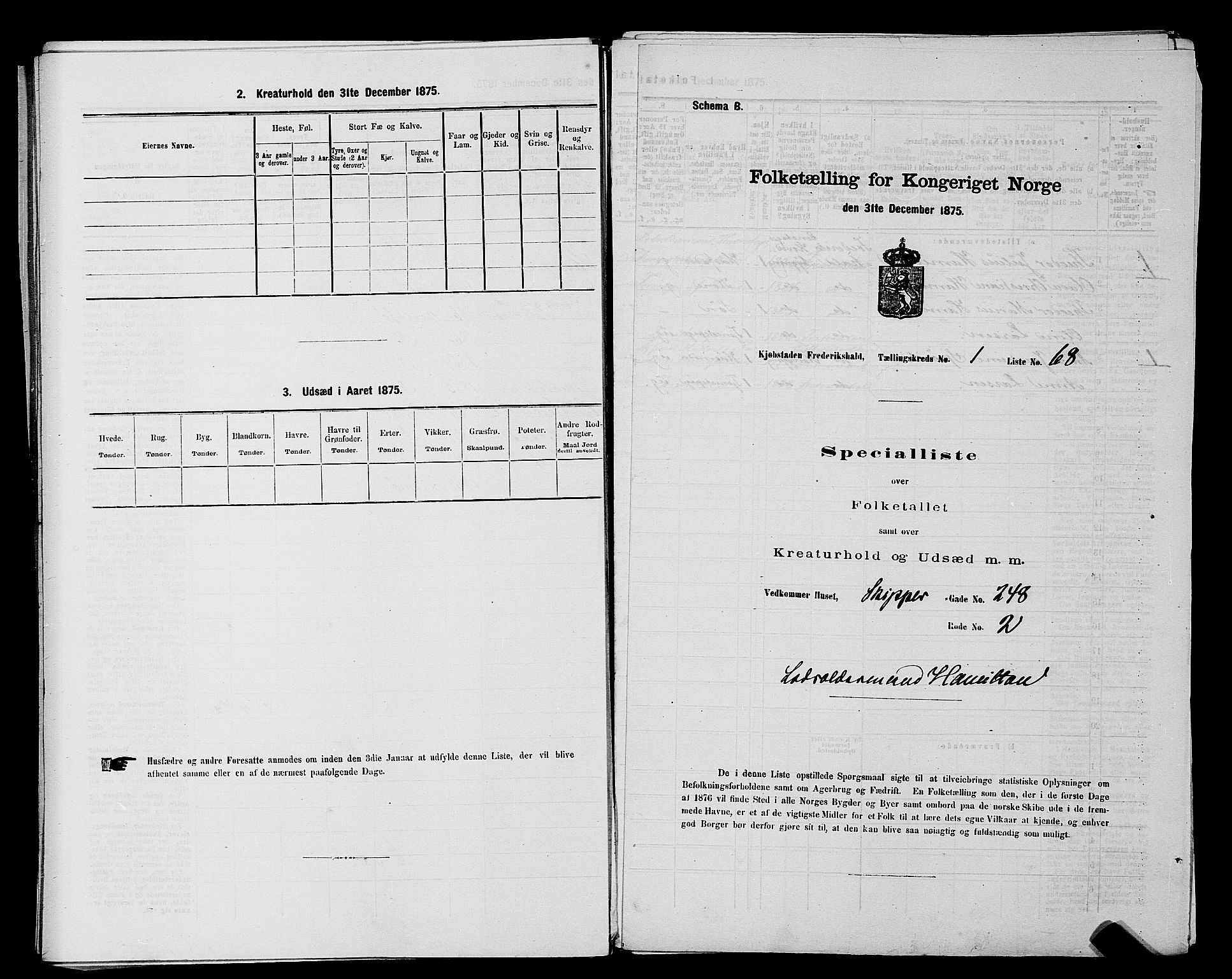 RA, 1875 census for 0101P Fredrikshald, 1875, p. 161