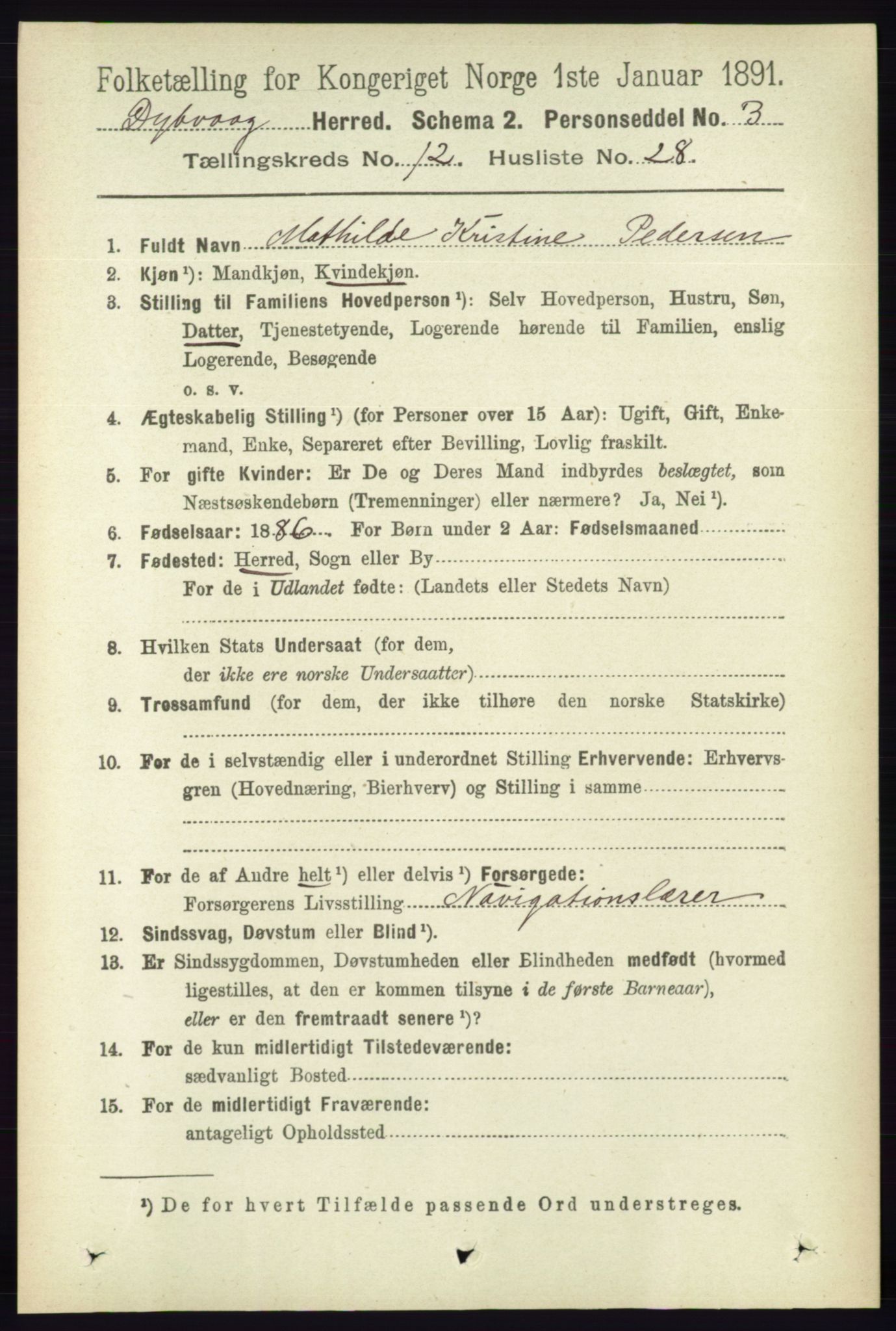 RA, 1891 census for 0915 Dypvåg, 1891, p. 4908