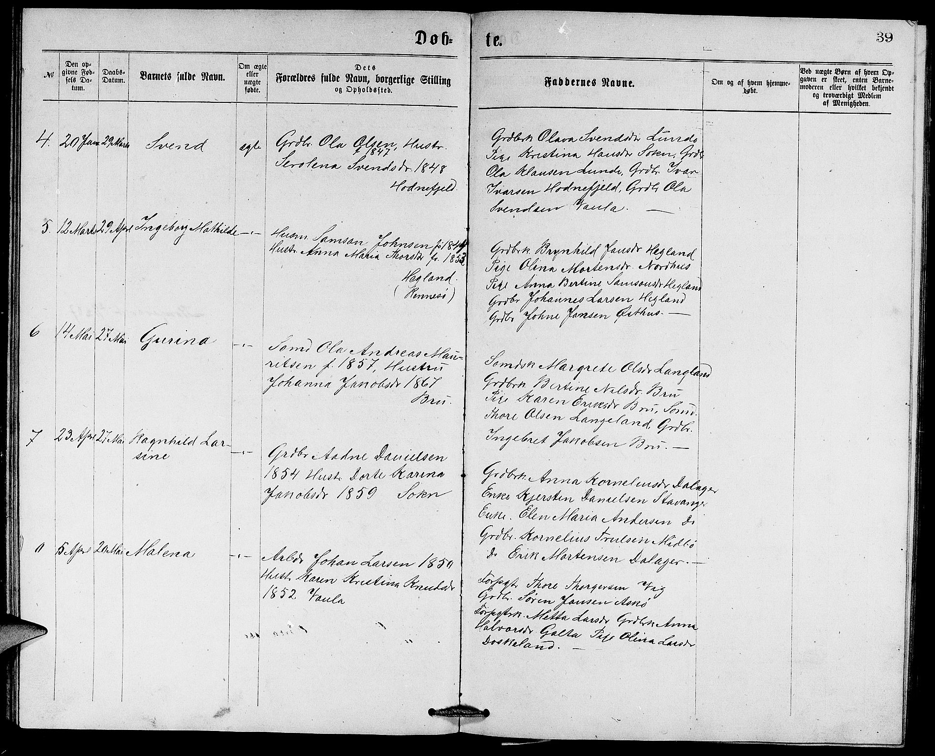 Rennesøy sokneprestkontor, AV/SAST-A -101827/H/Ha/Hab/L0005: Parish register (copy) no. B 5, 1871-1890, p. 39