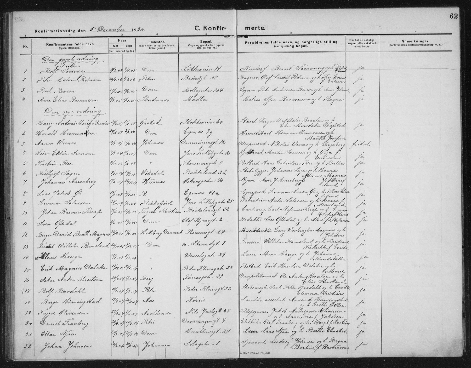 Domkirken sokneprestkontor, AV/SAST-A-101812/002/A/L0019: Parish register (official) no. A 35, 1916-1932, p. 62