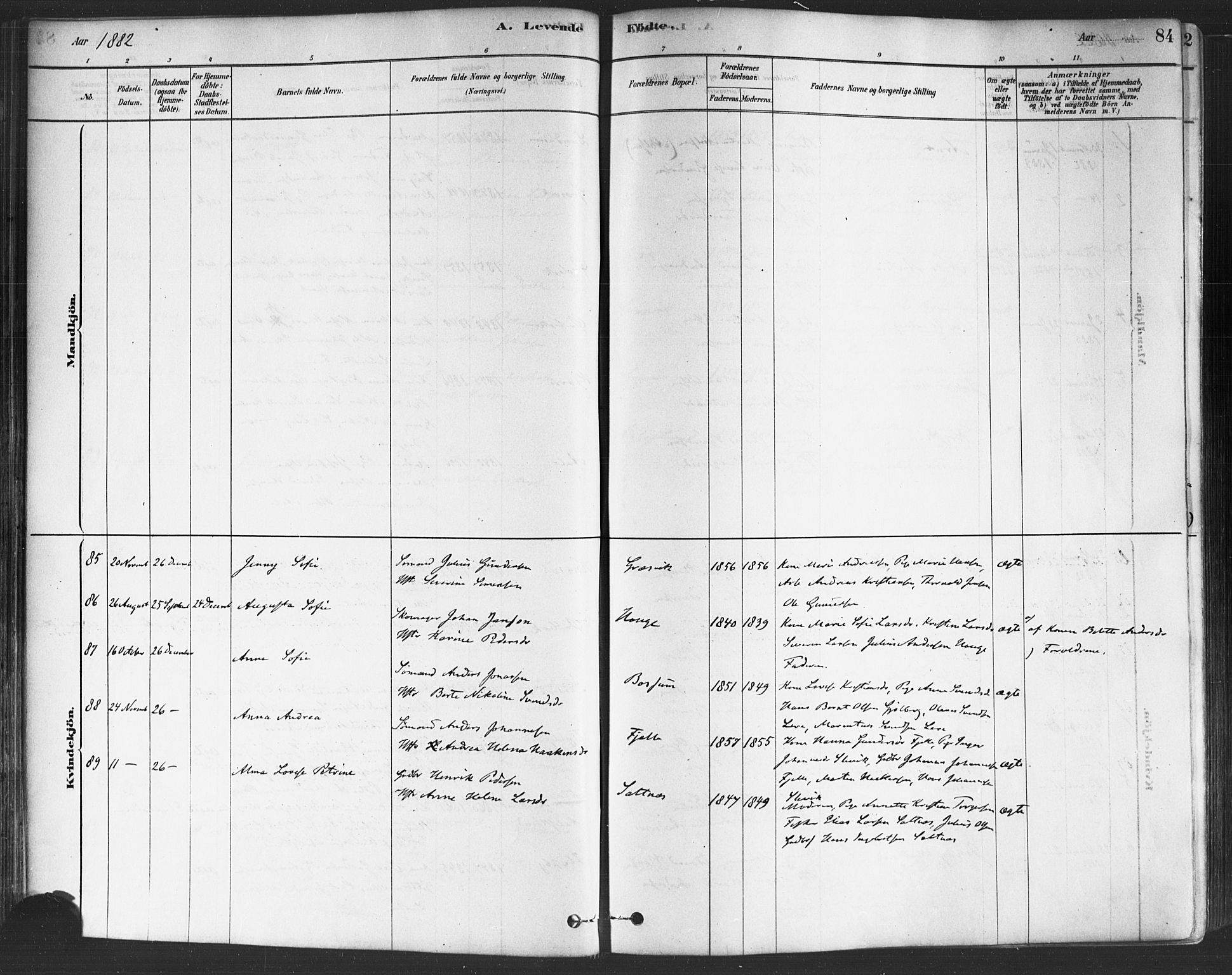 Onsøy prestekontor Kirkebøker, SAO/A-10914/F/Fa/L0005: Parish register (official) no. I 5, 1878-1898, p. 84