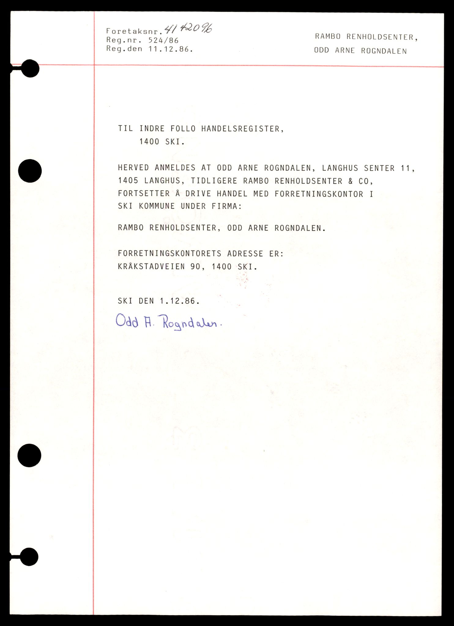 Indre Follo tingrett, AV/SAT-A-10086/K/Kb/Kbb/L0011: Enkeltmannsforetak og ANS, Ram - Ski G, 1944-1990, p. 5