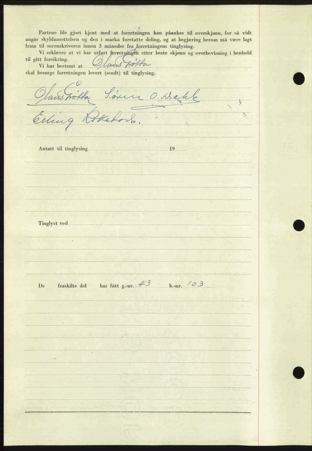 Romsdal sorenskriveri, AV/SAT-A-4149/1/2/2C: Mortgage book no. A22, 1947-1947, Diary no: : 999/1947