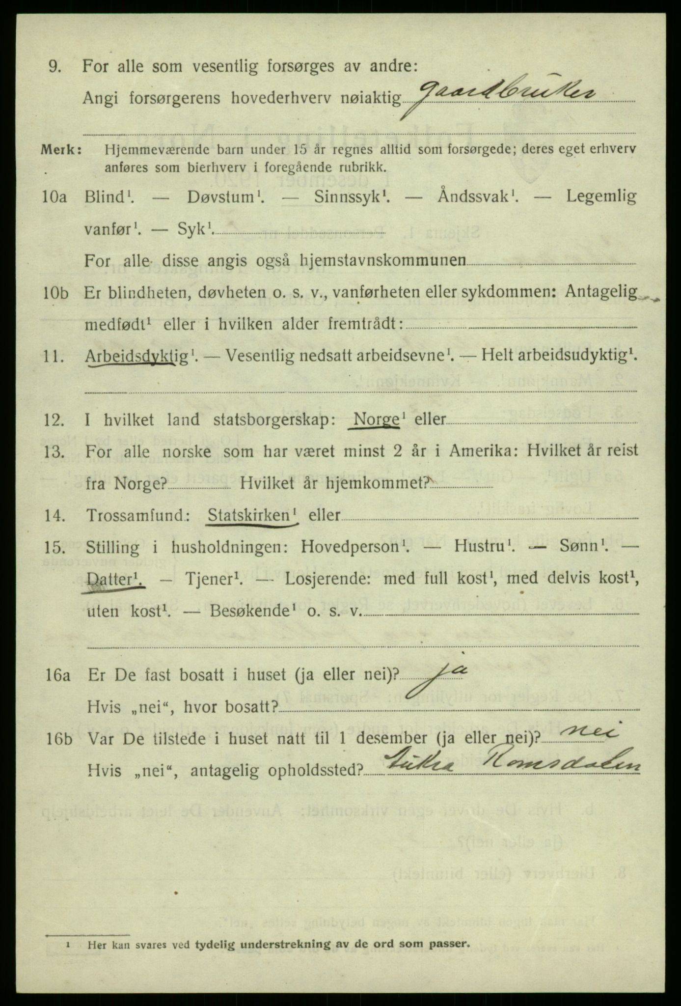 SAB, 1920 census for Kvam, 1920, p. 5406
