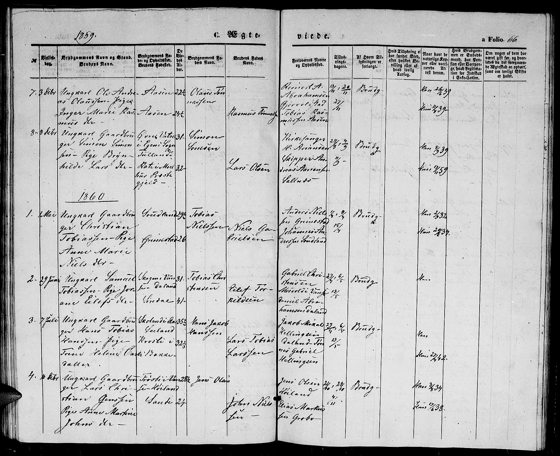 Herad sokneprestkontor, SAK/1111-0018/F/Fb/Fba/L0002: Parish register (copy) no. B 2, 1852-1862, p. 66