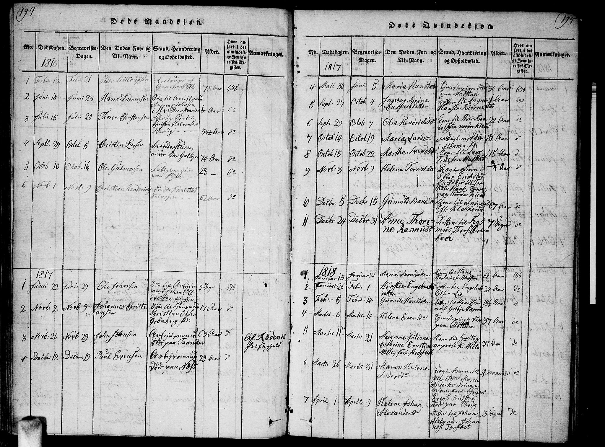 Vestby prestekontor Kirkebøker, SAO/A-10893/F/Fa/L0005: Parish register (official) no. I 5, 1814-1827, p. 194-195
