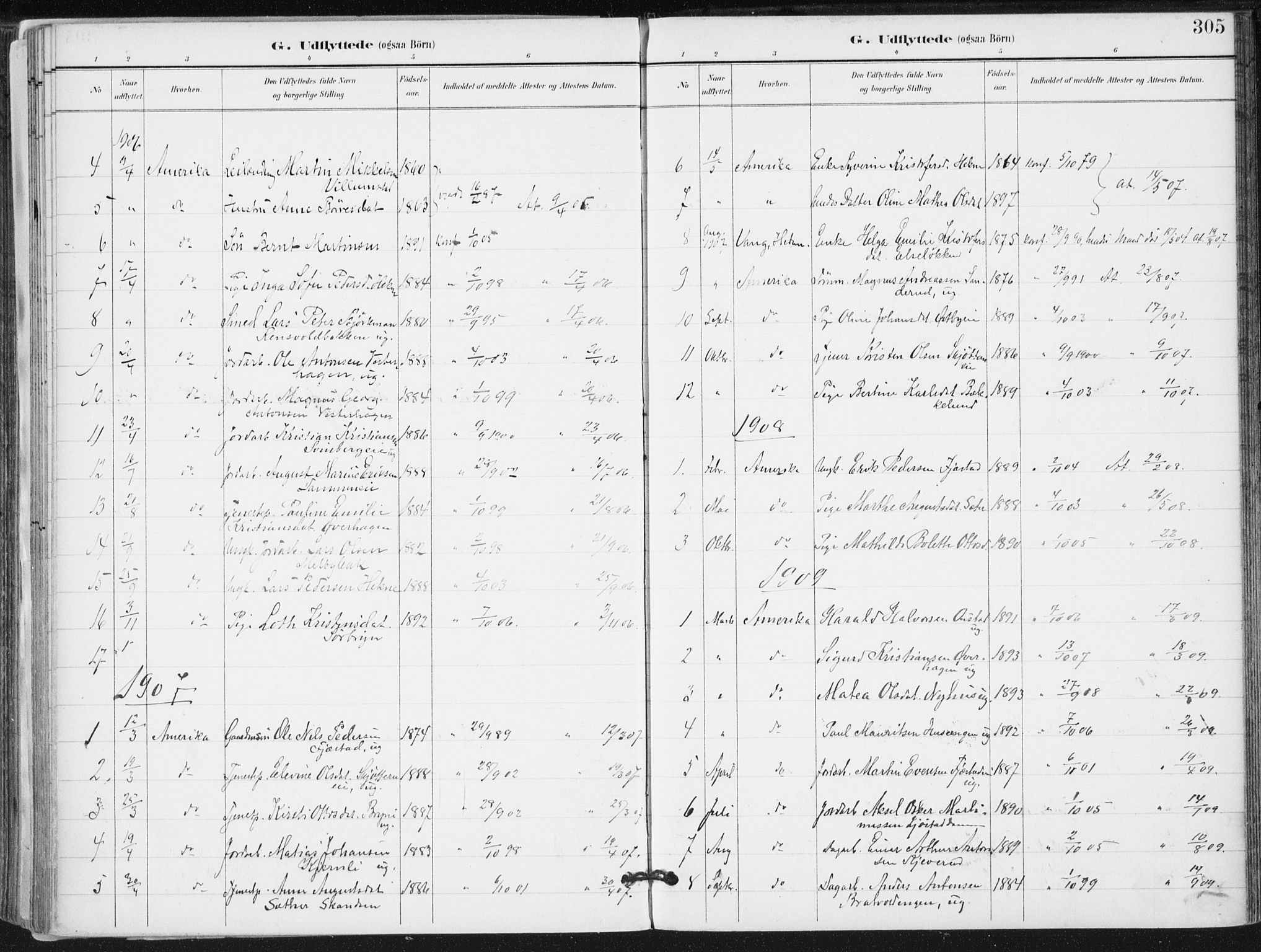 Romedal prestekontor, SAH/PREST-004/K/L0011: Parish register (official) no. 11, 1896-1912, p. 305
