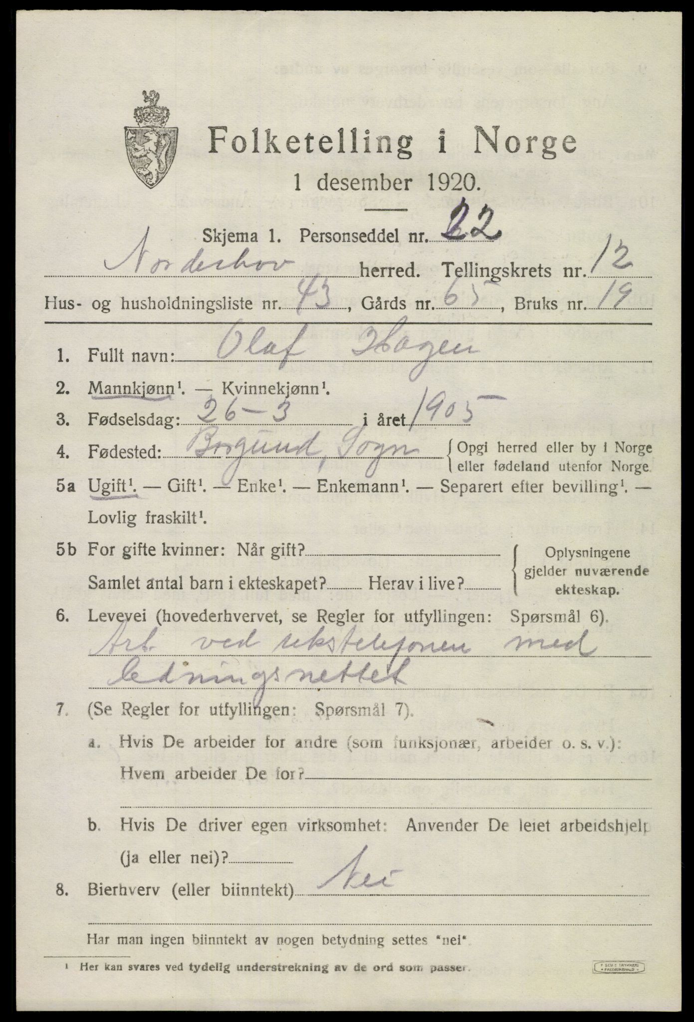 SAKO, 1920 census for Norderhov, 1920, p. 14236