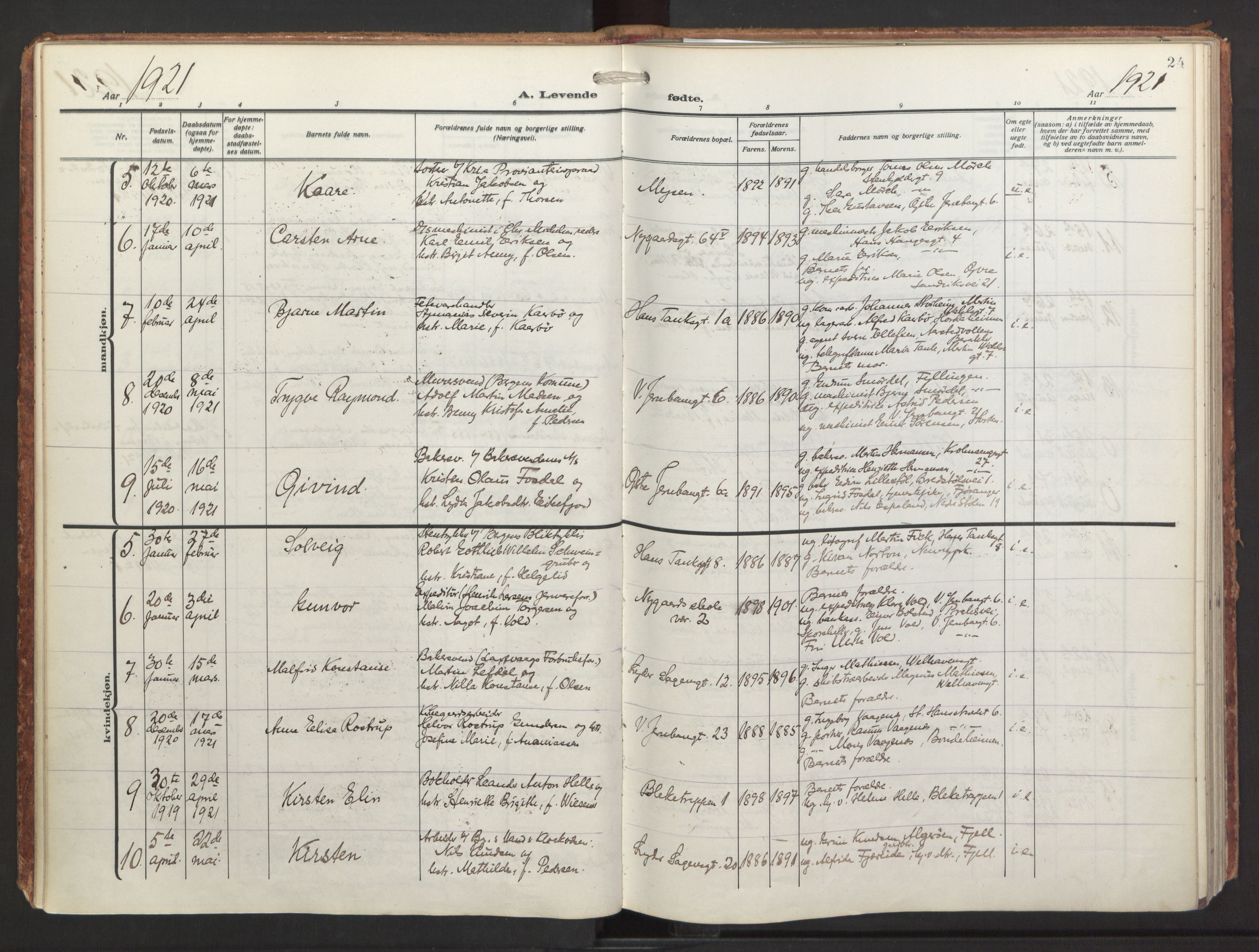 St. Jacob sokneprestembete, AV/SAB-A-78001/H/Haa/L0001: Parish register (official) no. A 1, 1917-1952, p. 24