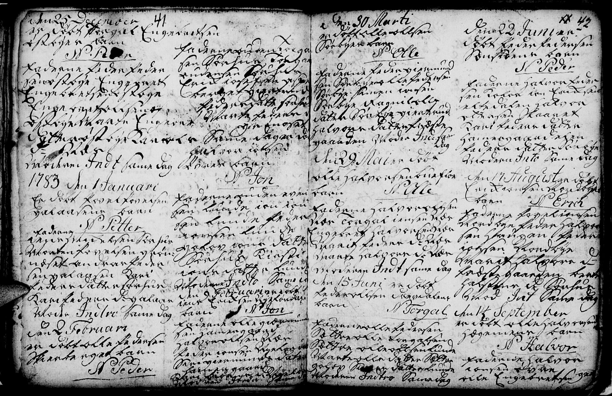 Trysil prestekontor, SAH/PREST-046/H/Ha/Hab/L0001: Parish register (copy) no. 1, 1781-1799, p. 41-42